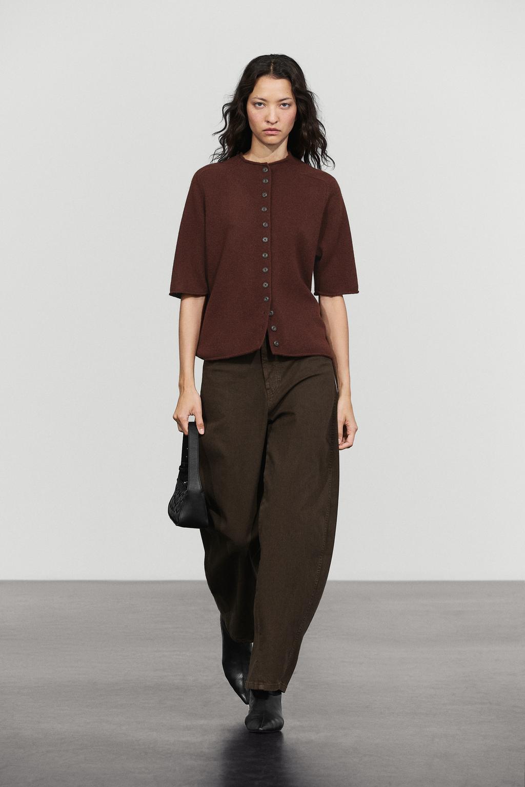 100% wool funnel neck knit cardigan