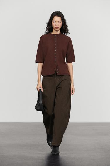 100% wool funnel neck knit cardigan — MAROON 1