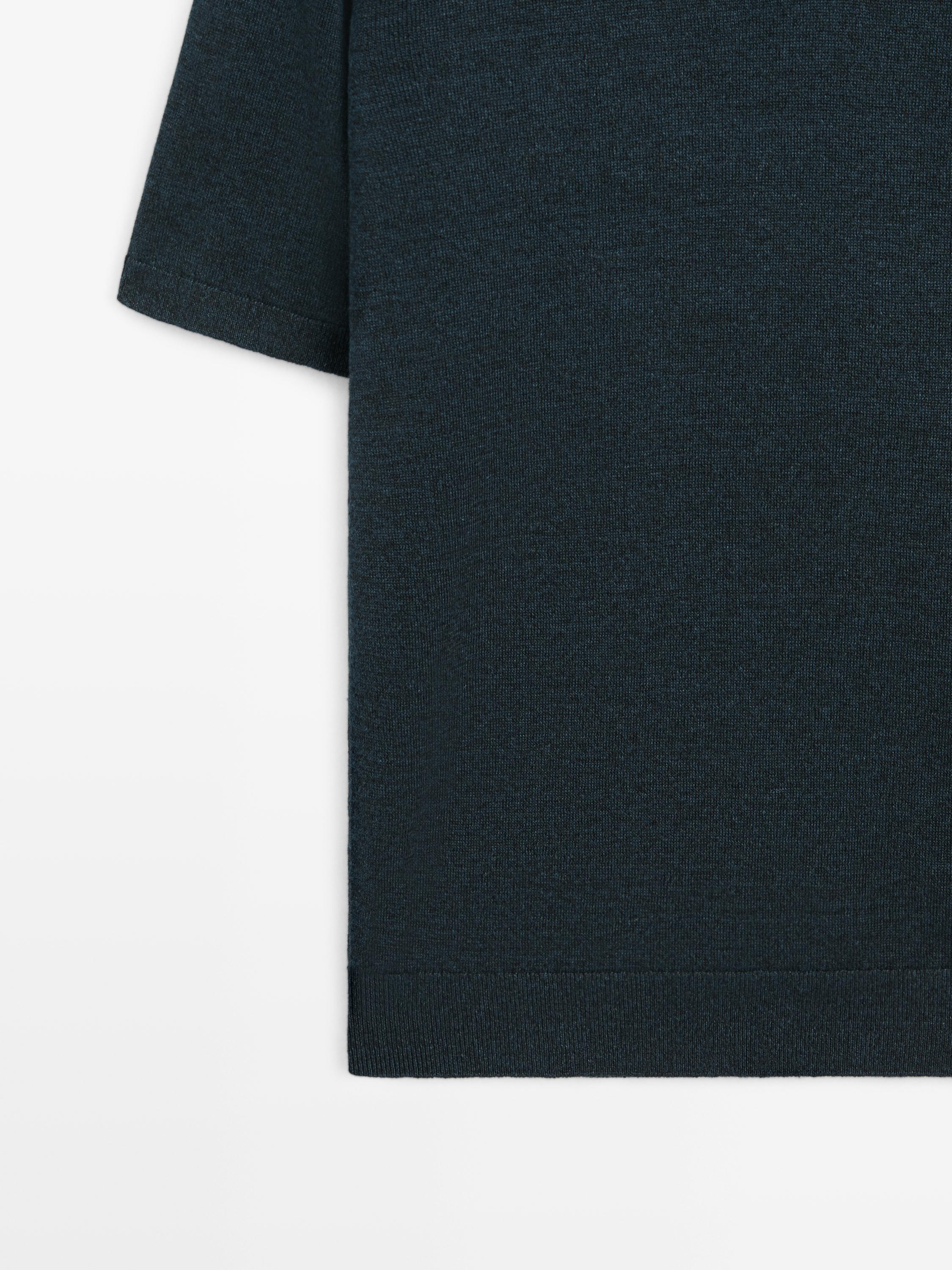 Linen V-neck polo sweater — NAVY BLUE