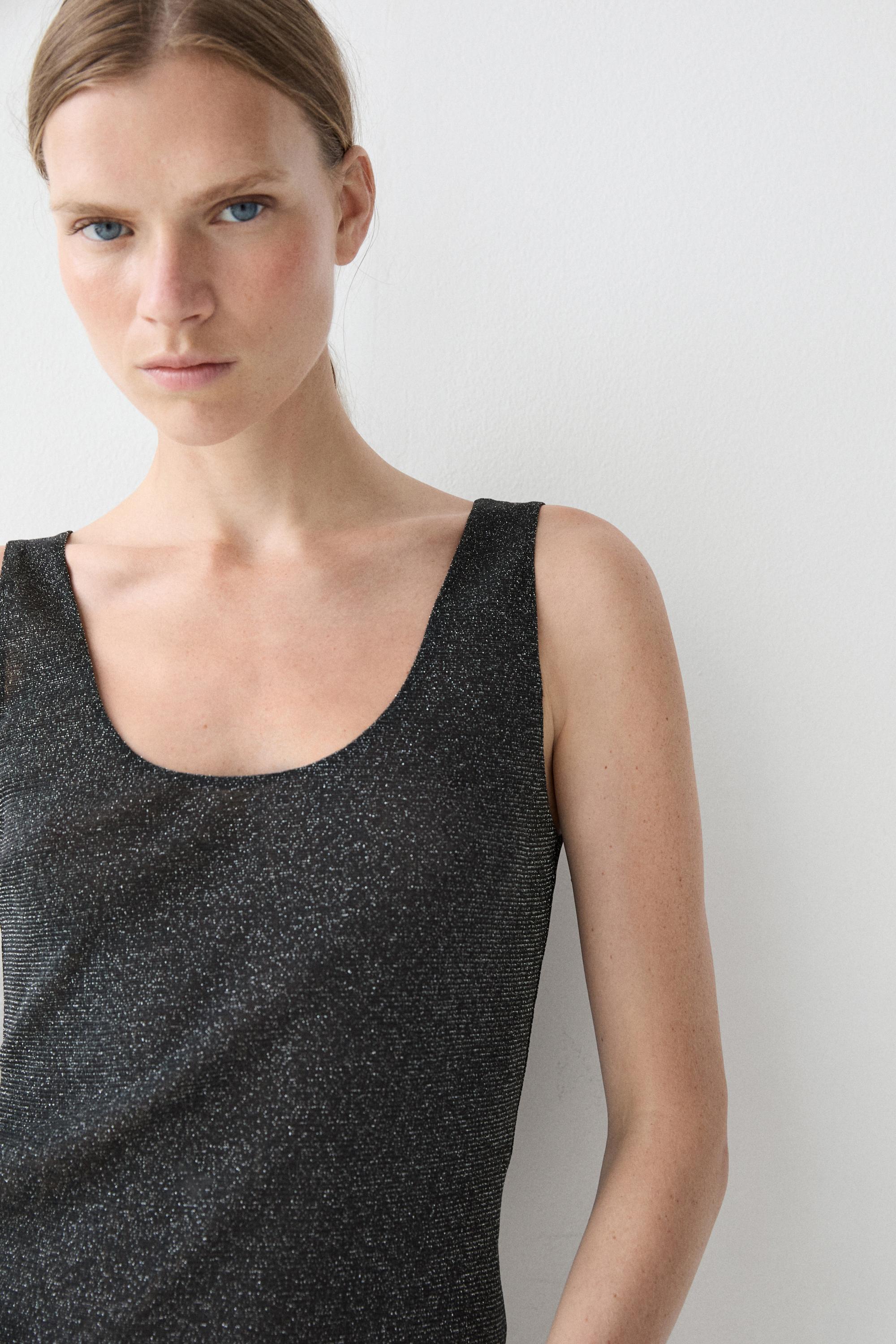 Semi-sheer metallic-effect strappy top — LEAD
