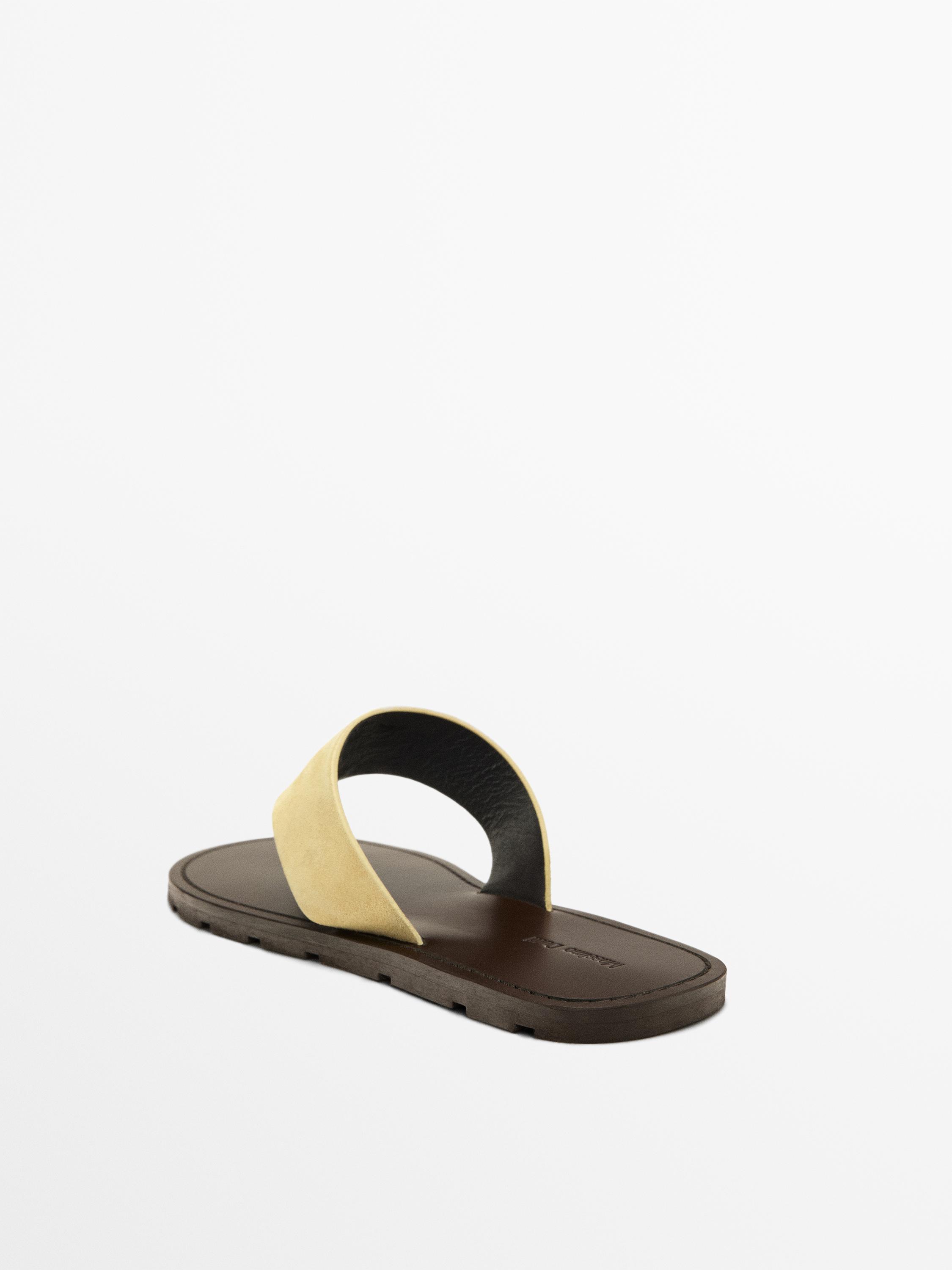 Split leather toe divider sandals — BEIGE