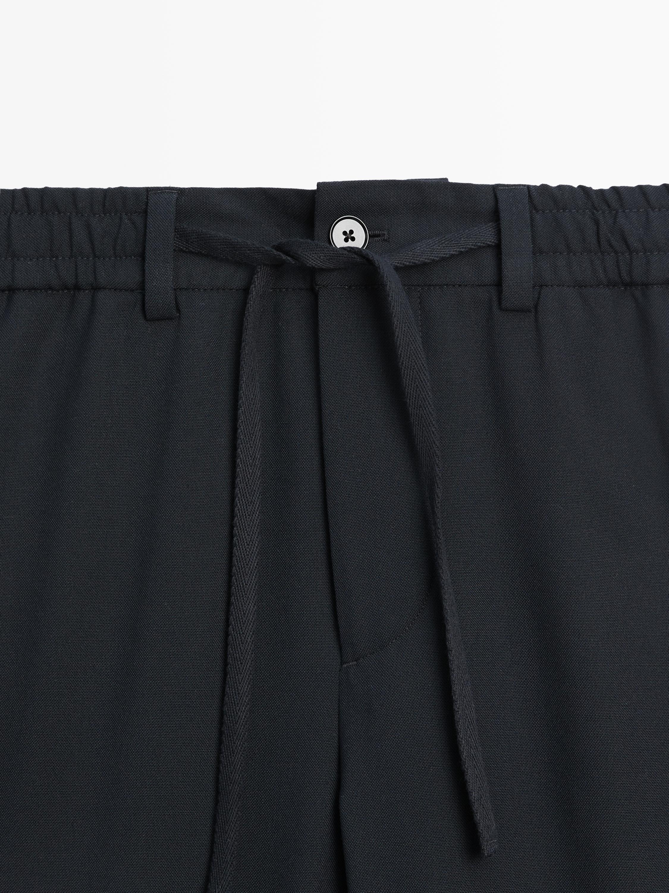 Cool wool textured pants — NAVY BLUE