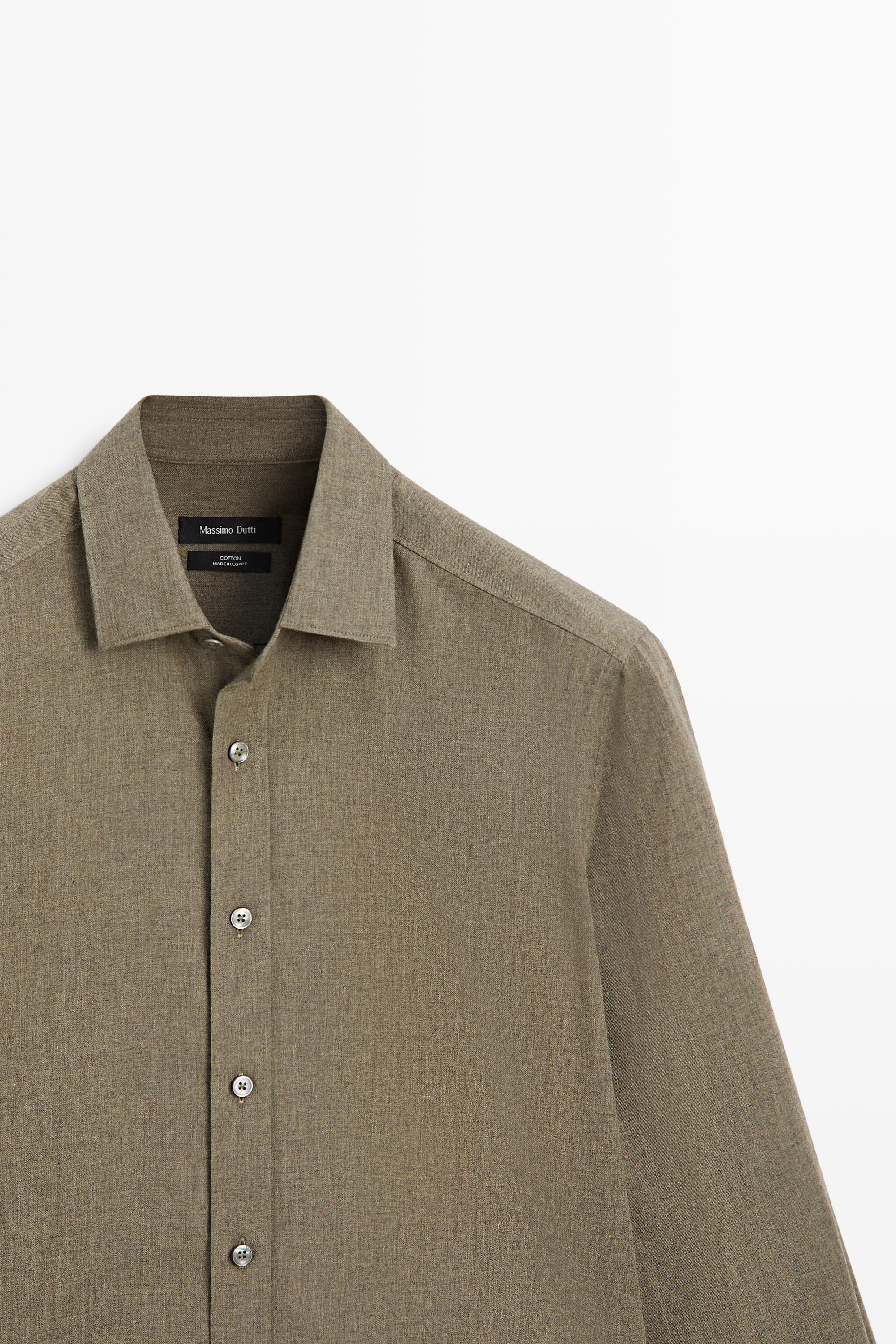 100% cotton melange twill regular fit shirt