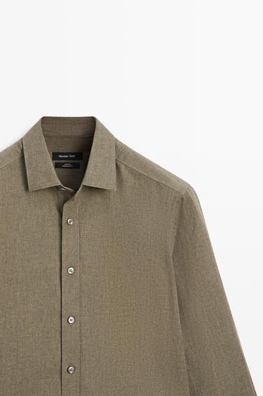 100% cotton regular fit melange twill shirt — GREEN 4