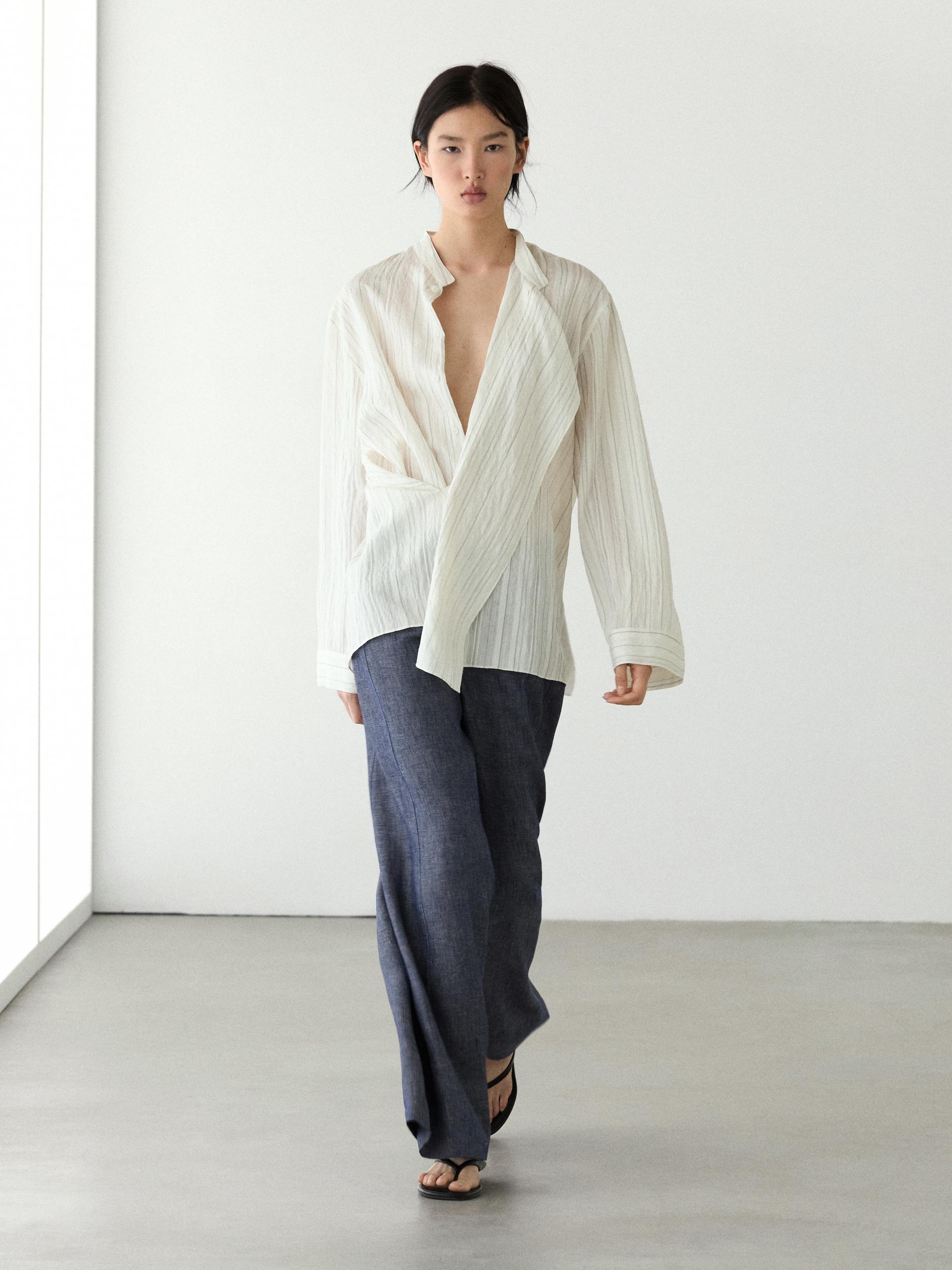 Jeans Palazzo Cintura Subida - Azul Escuro - 42 - Massimo Dutti - Mulher