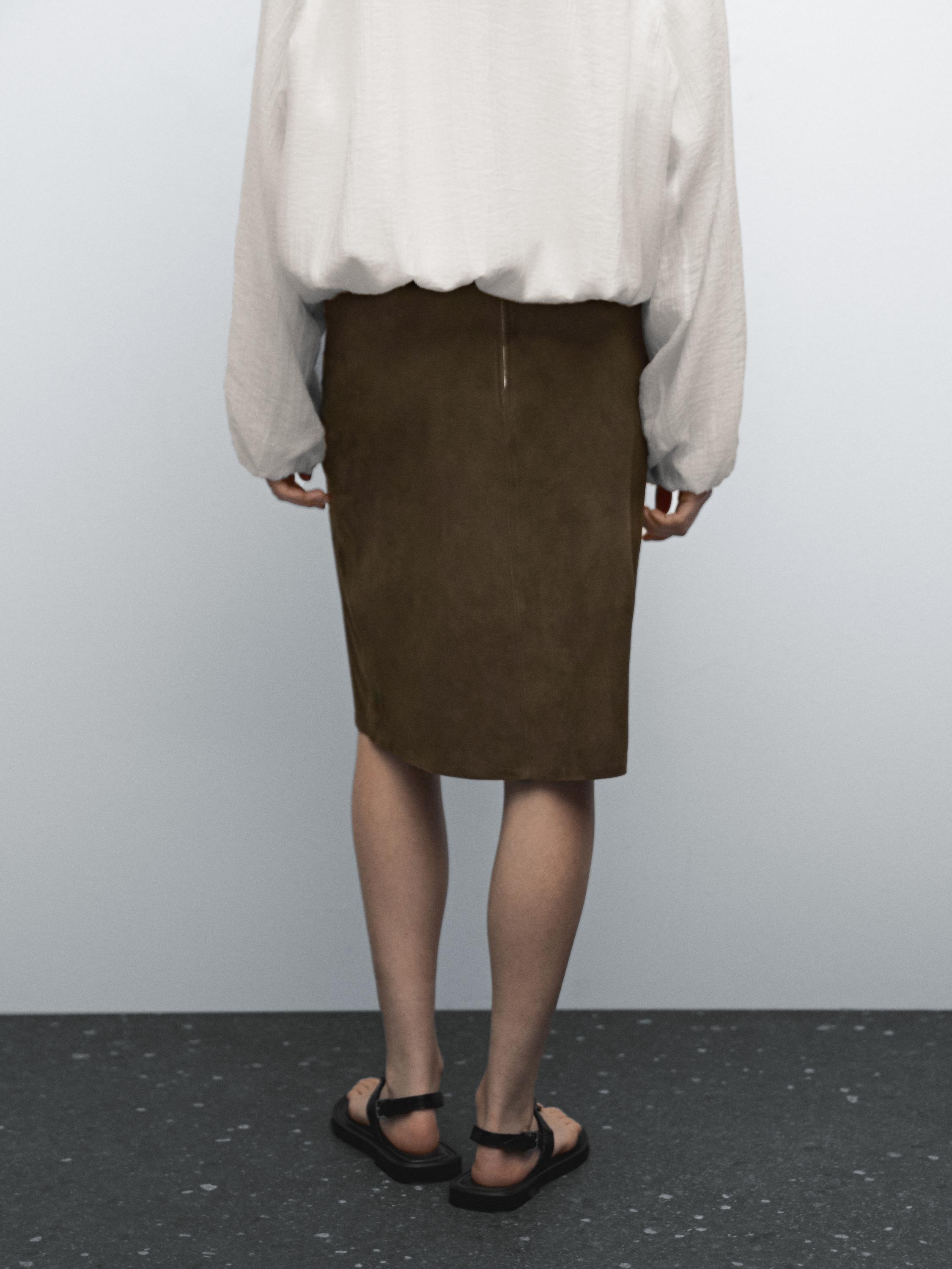 Suede leather mid-length skirt