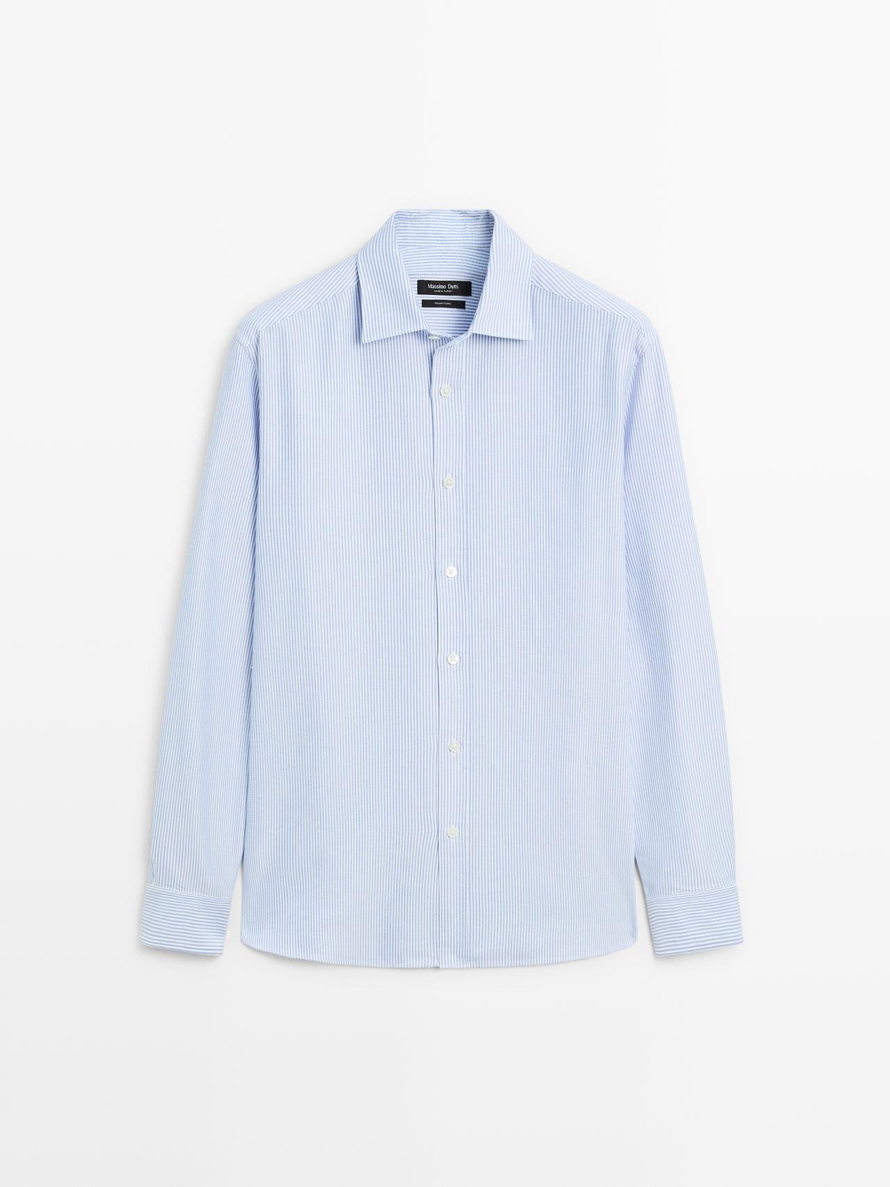 Massimo Dutti - Heren - Regular Fit Gestreept Oxford Overhemd - Hemelsblauw - L