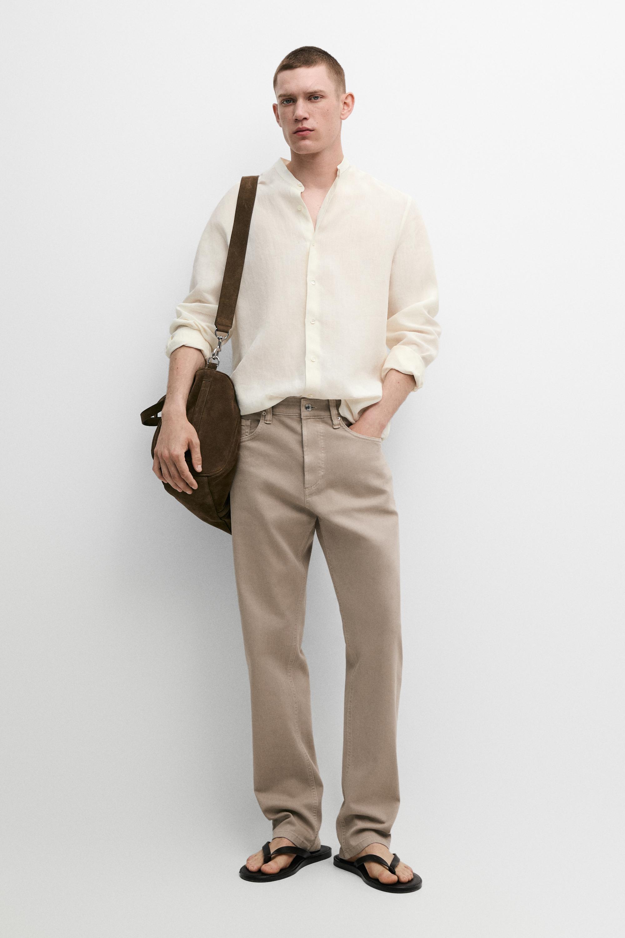 Lightweight tapered fit denim-effect trousers — MINK