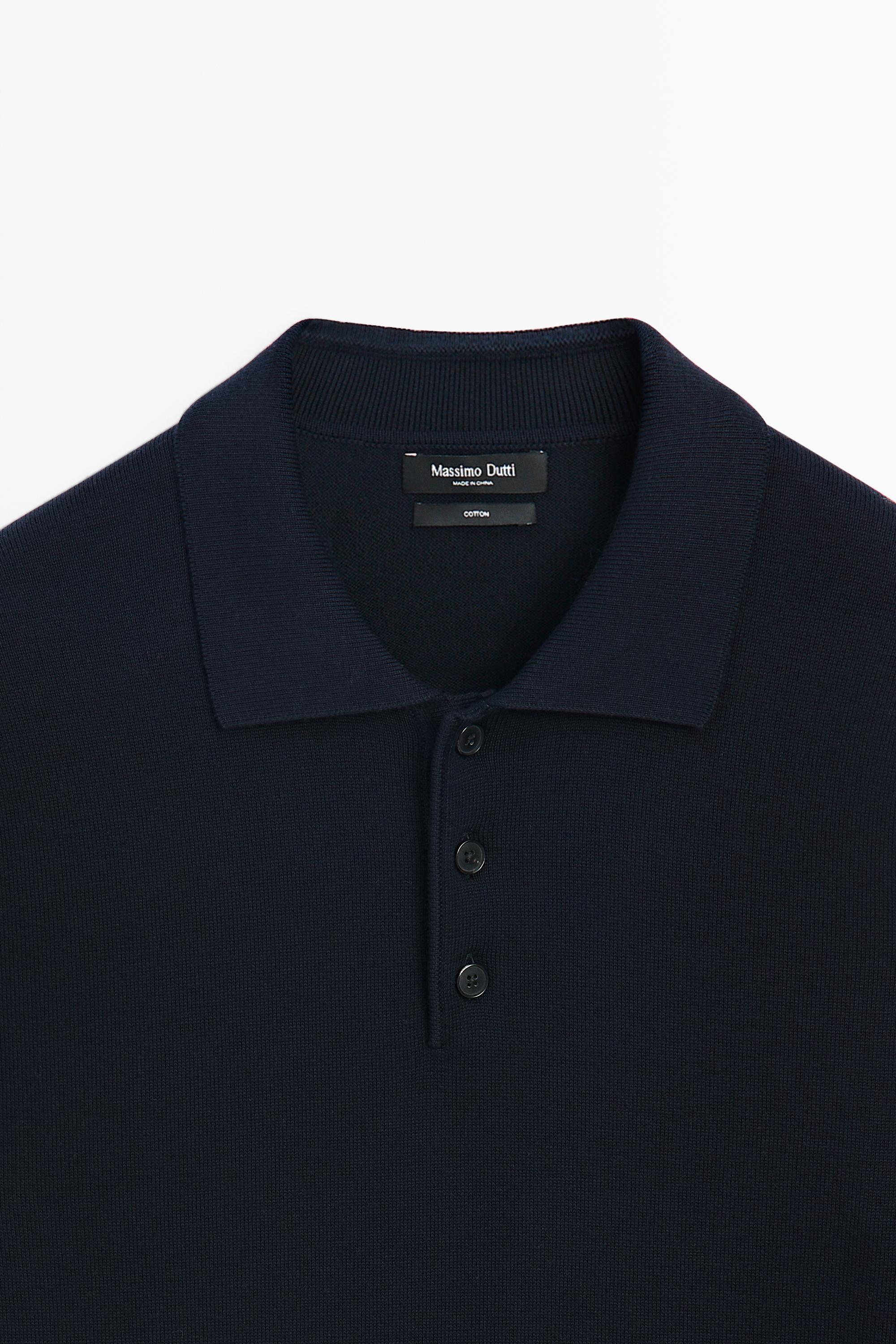 100% cotton knit polo sweater — NAVY BLUE