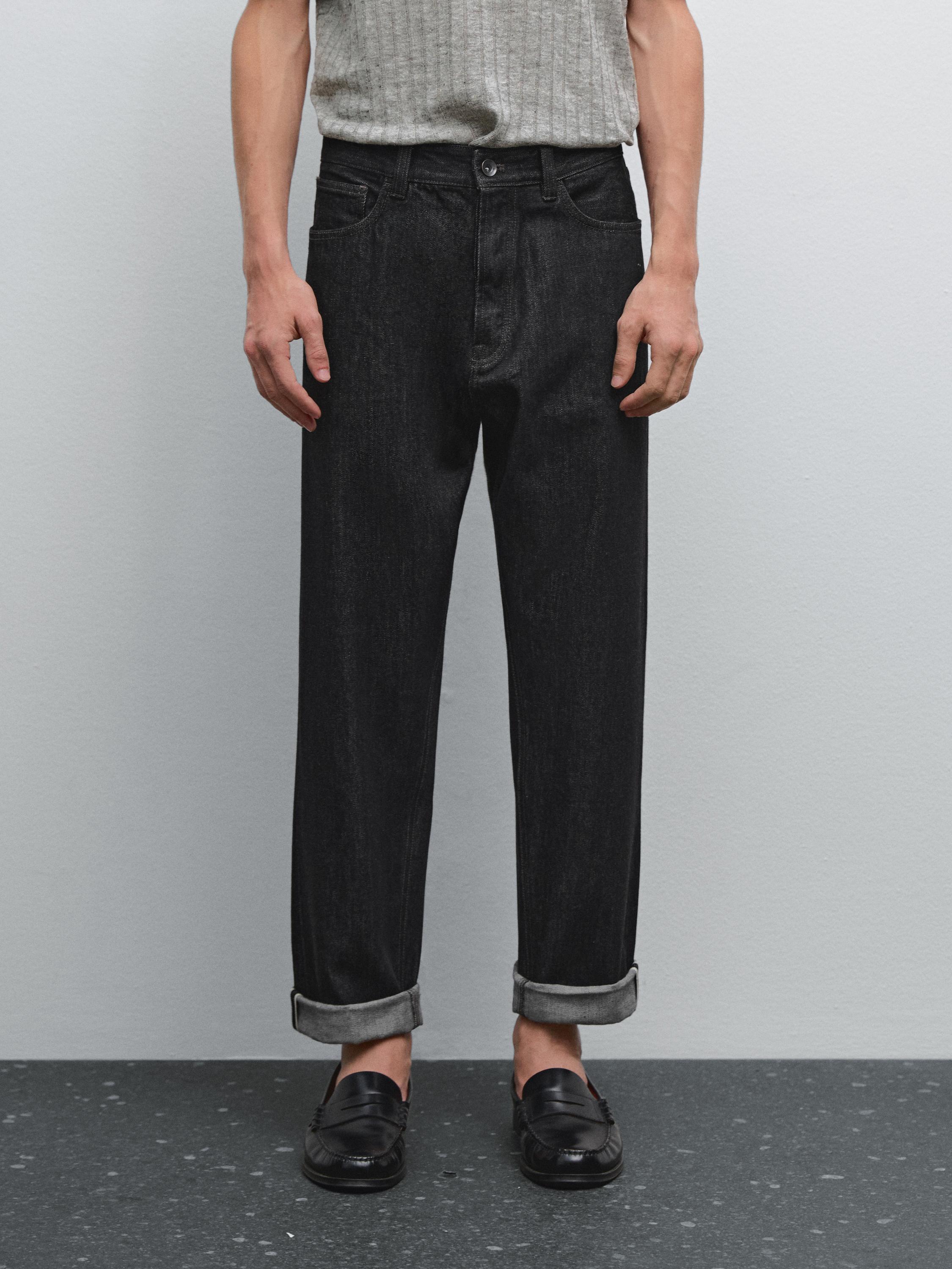 Tapered fit cotton selvedge jeans