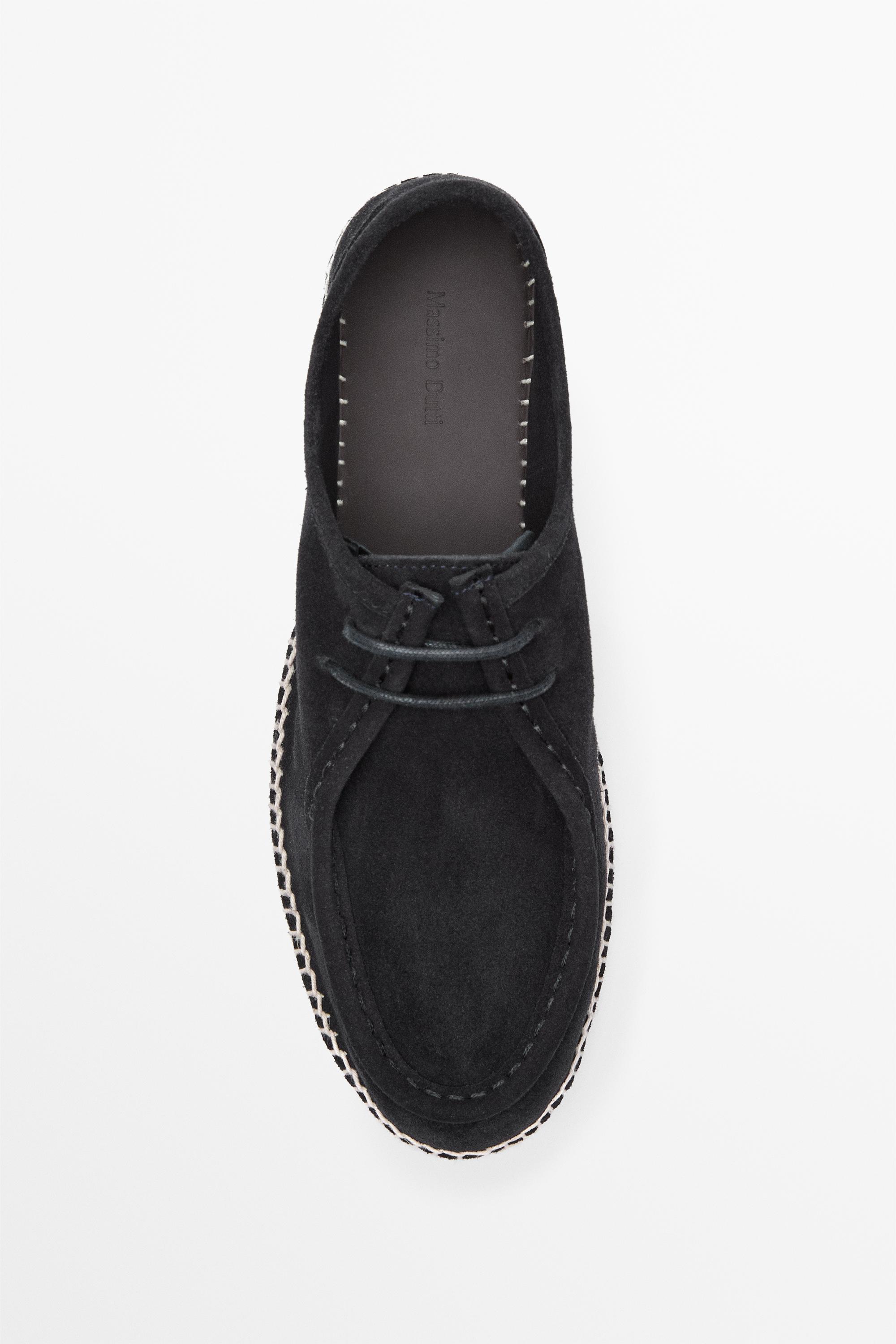 Split leather shoes with moc toe and jute sole — Dark blue