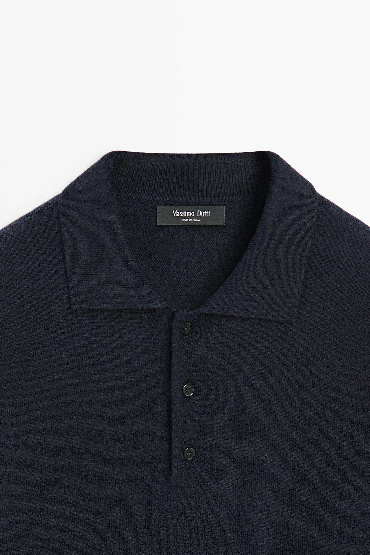 Wool blend polo sweater — NAVY BLUE