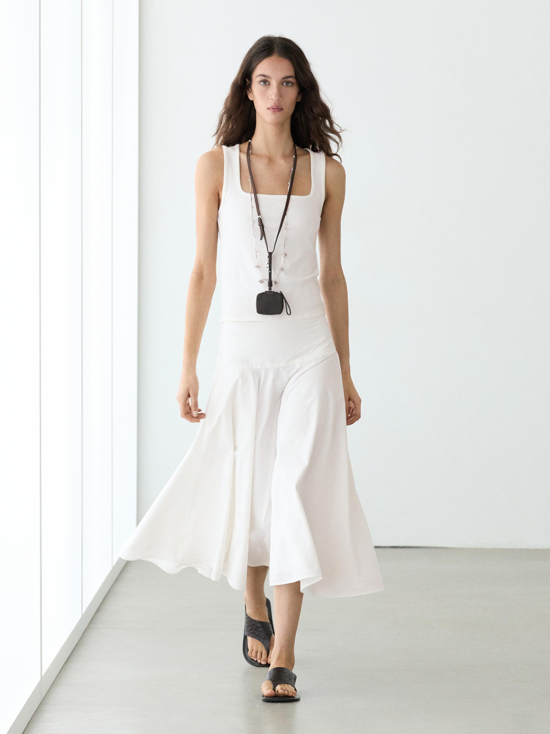 Falda Midi Canesú 100% Algodón - Blanco - 42 - Massimo Dutti - Mujer