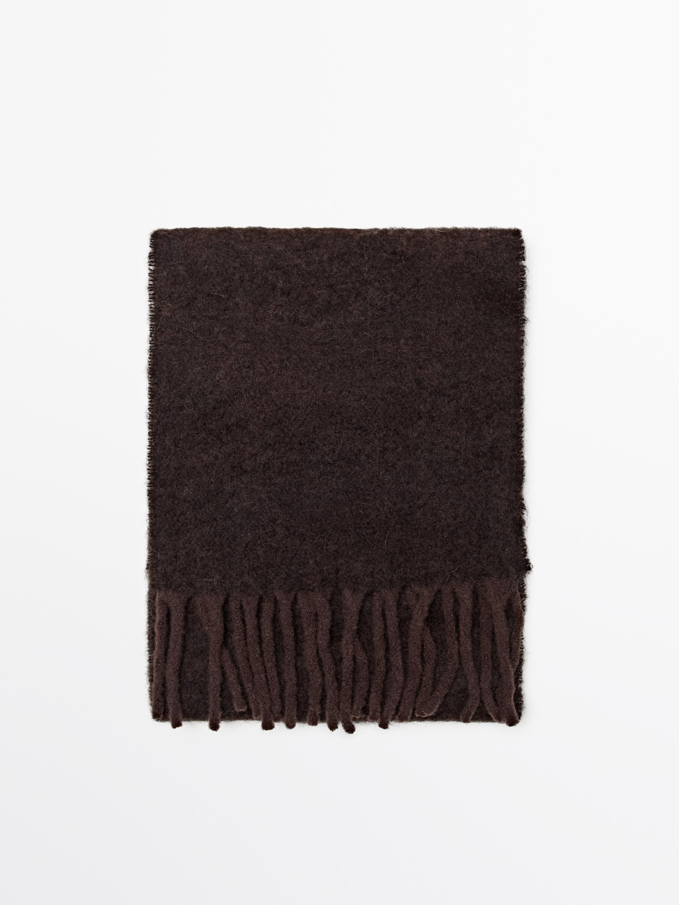 Fringed alpaca and wool blend scarf