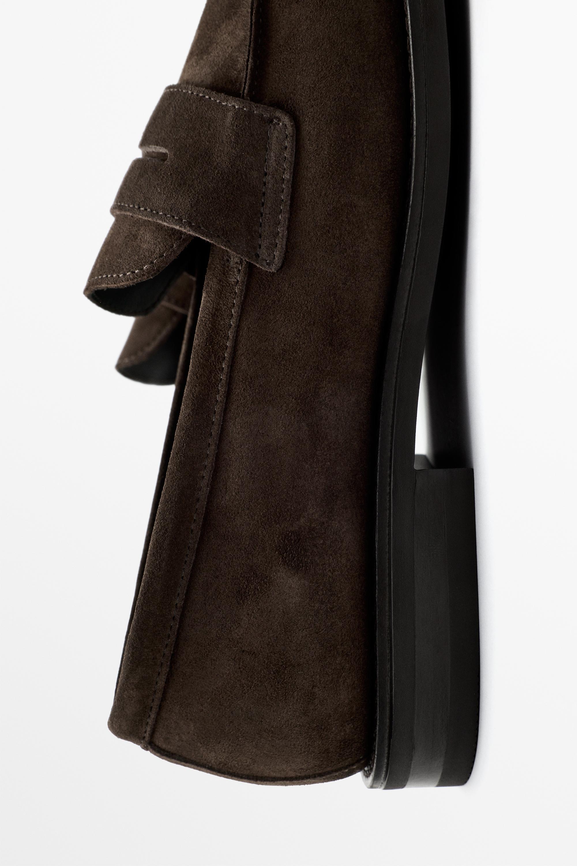 Split suede leather loafer — BROWN