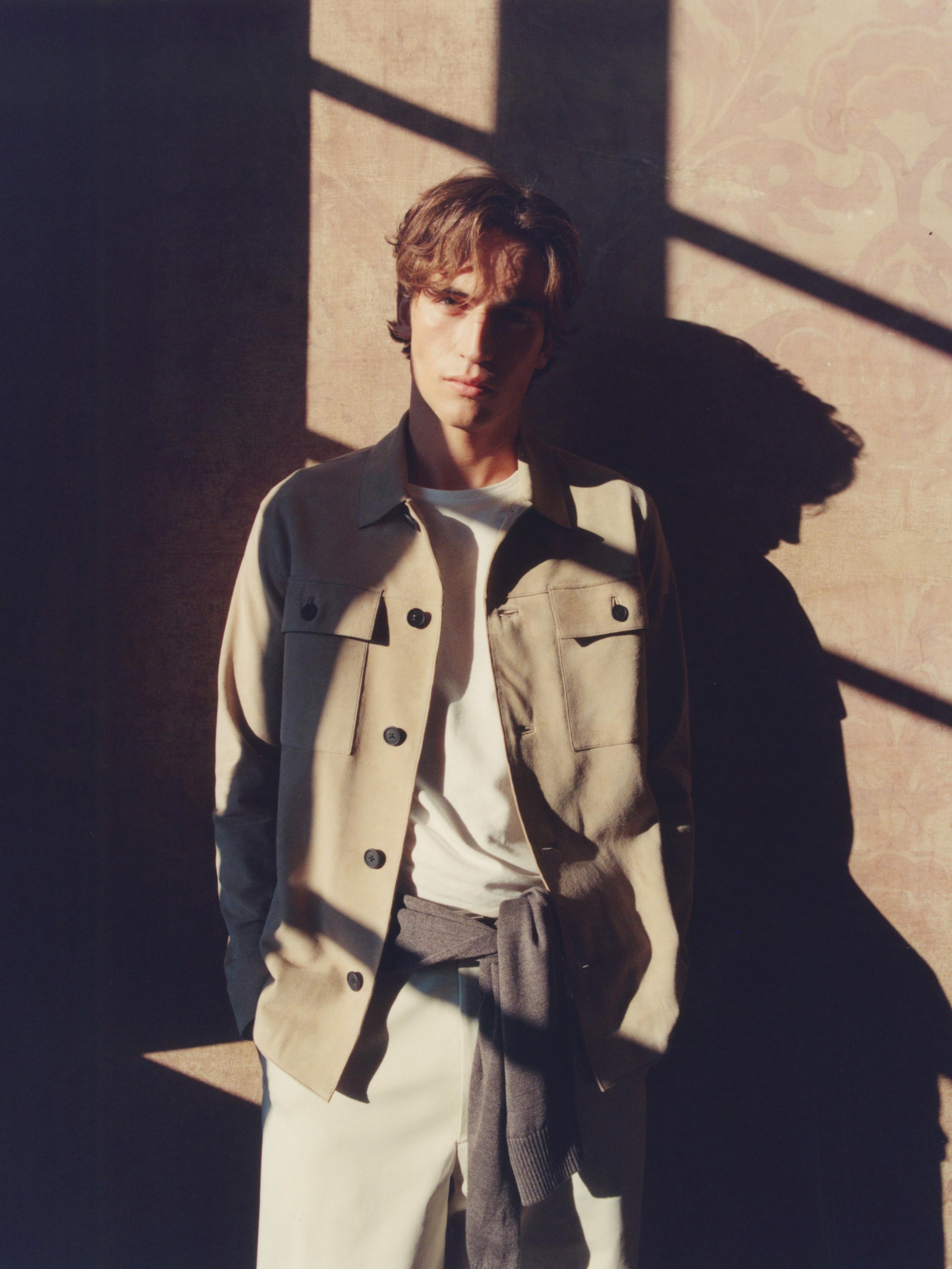 Suede leather overshirt — BEIGE