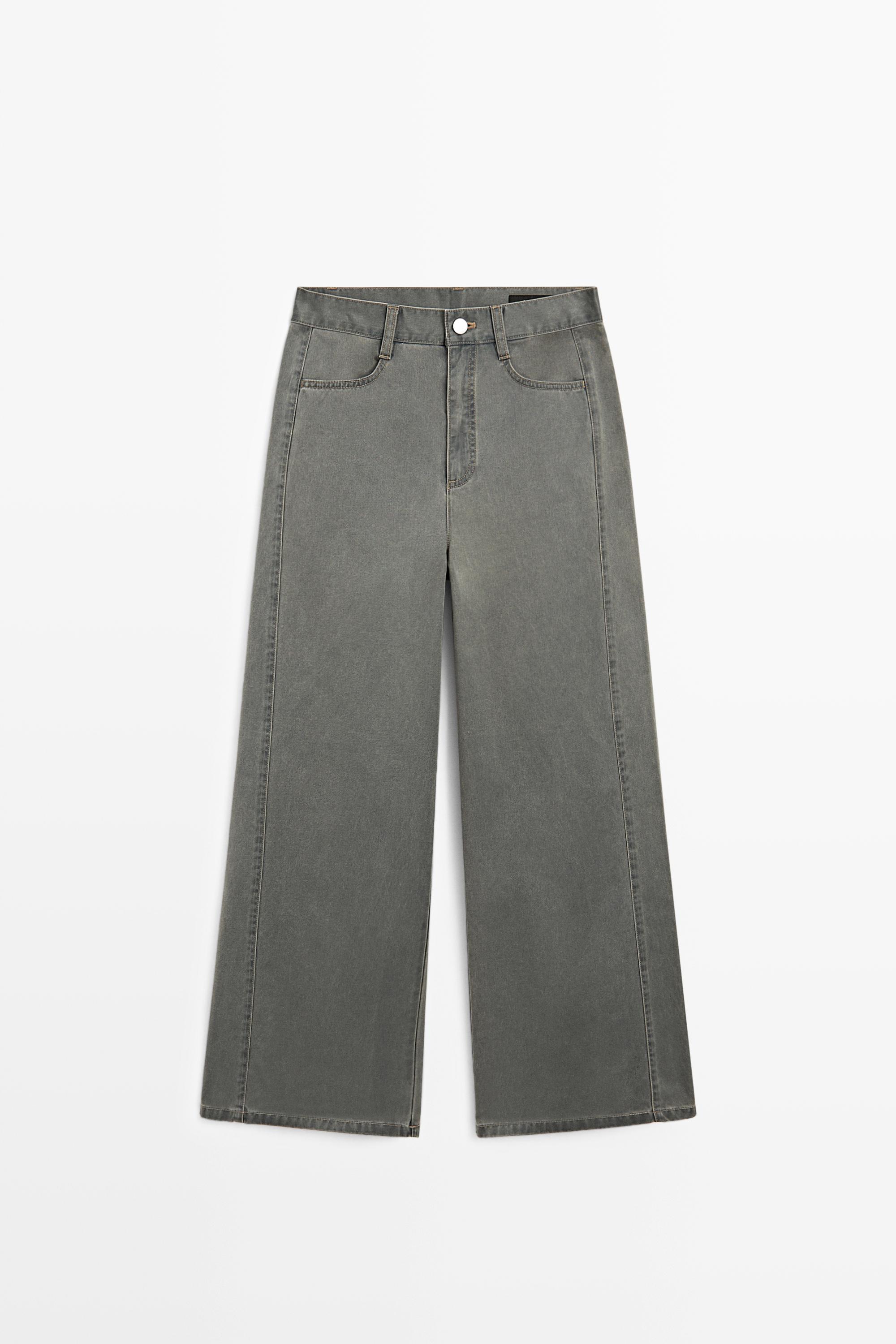 Wide-leg cotton jeans with denim detail — Light Blue