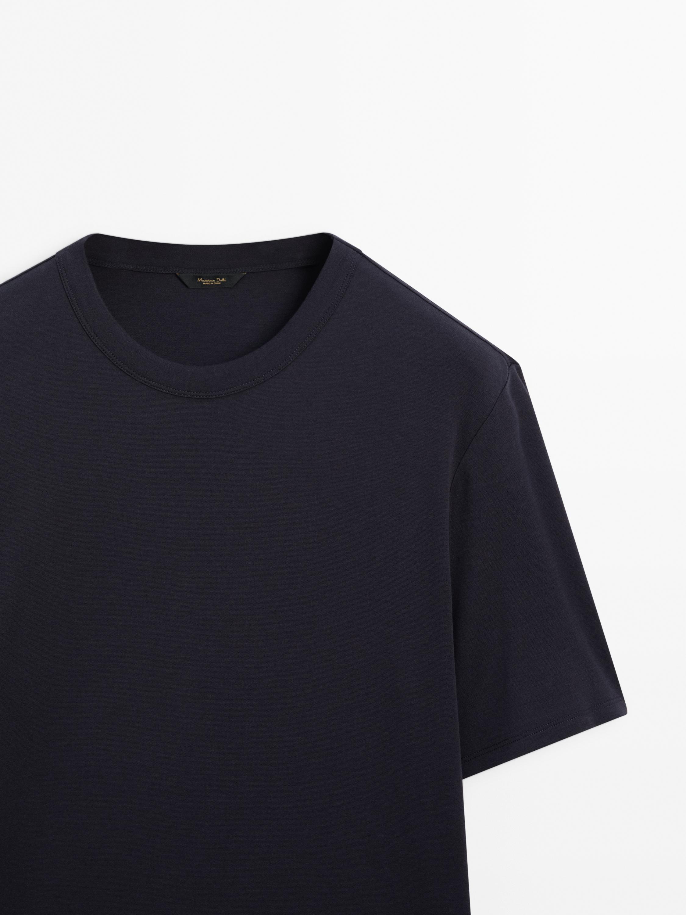 Short sleeve cotton and silk T-shirt — NAVY BLUE