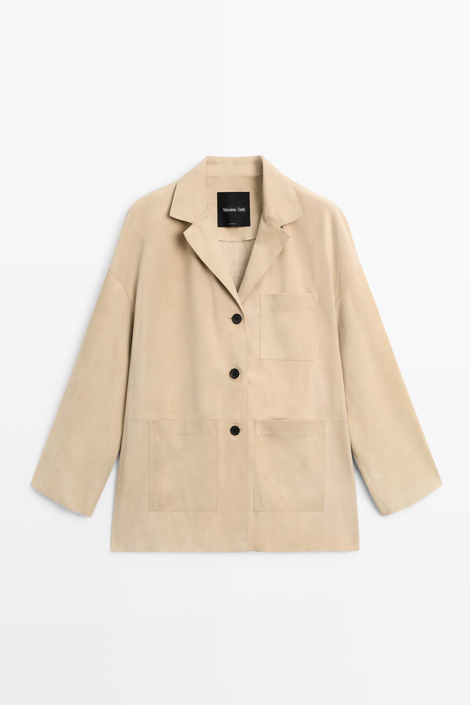 Suede leather blazer with pockets