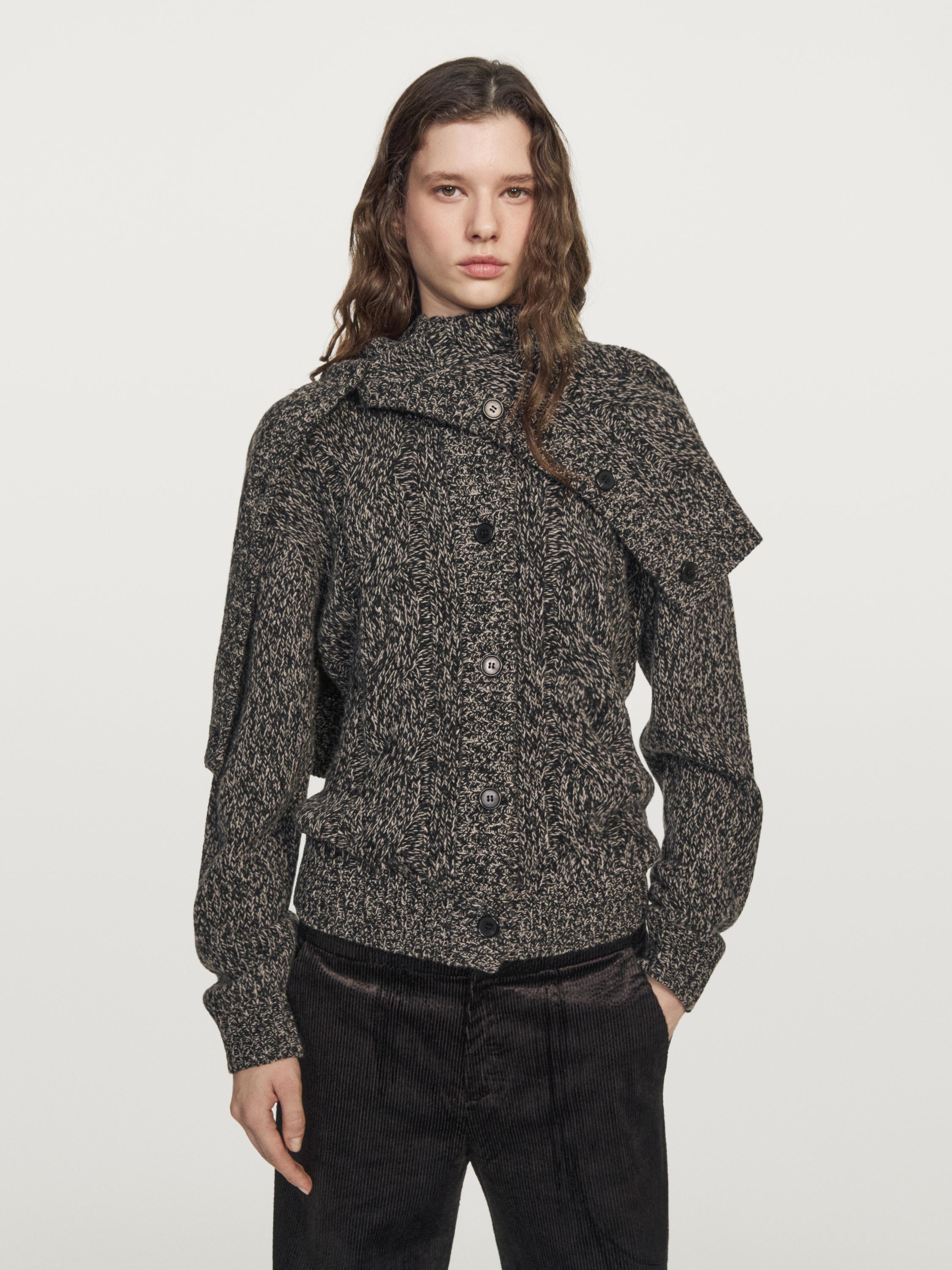 Cardigan tressé en laine mélangée