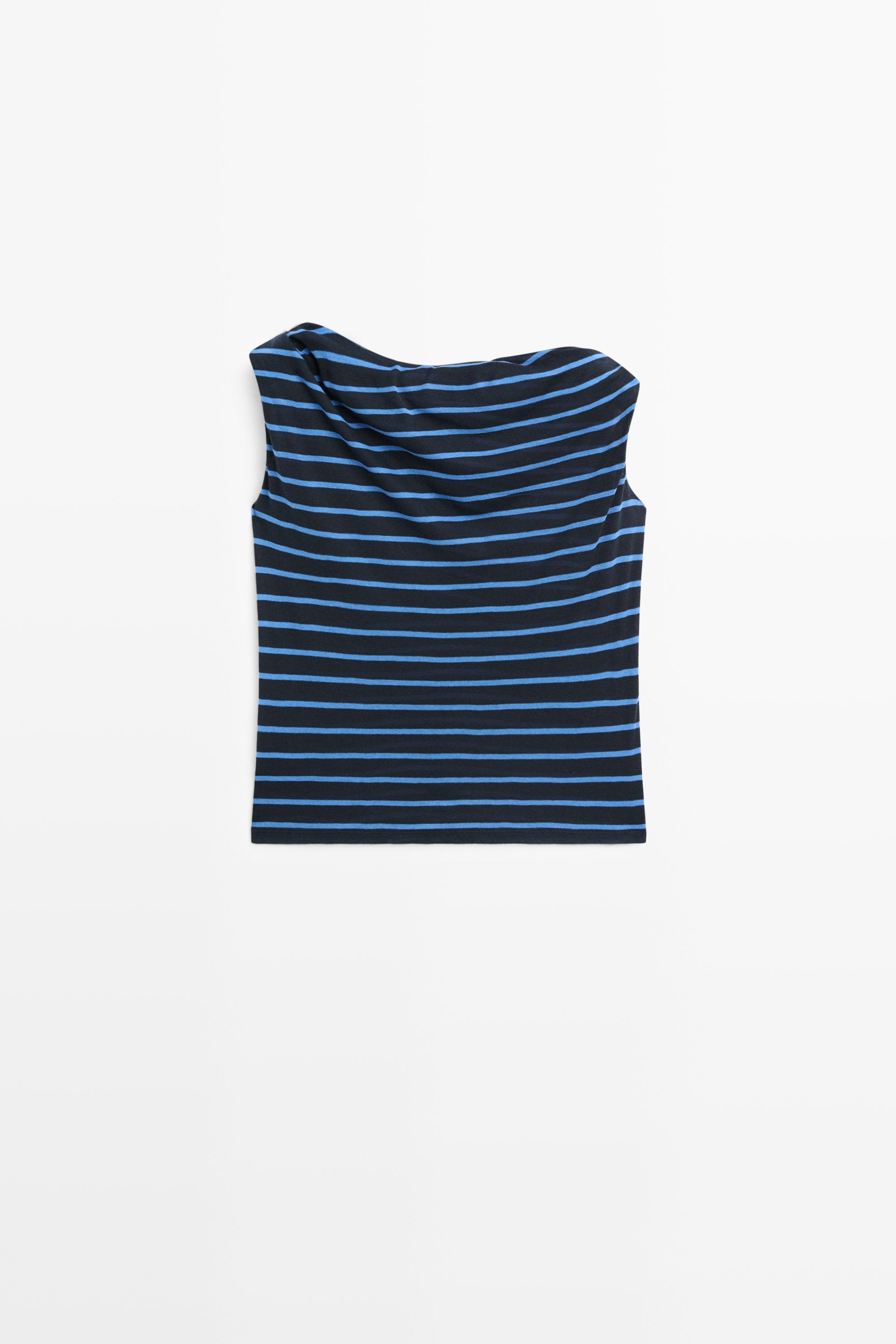 Top drapé à rayures en coton