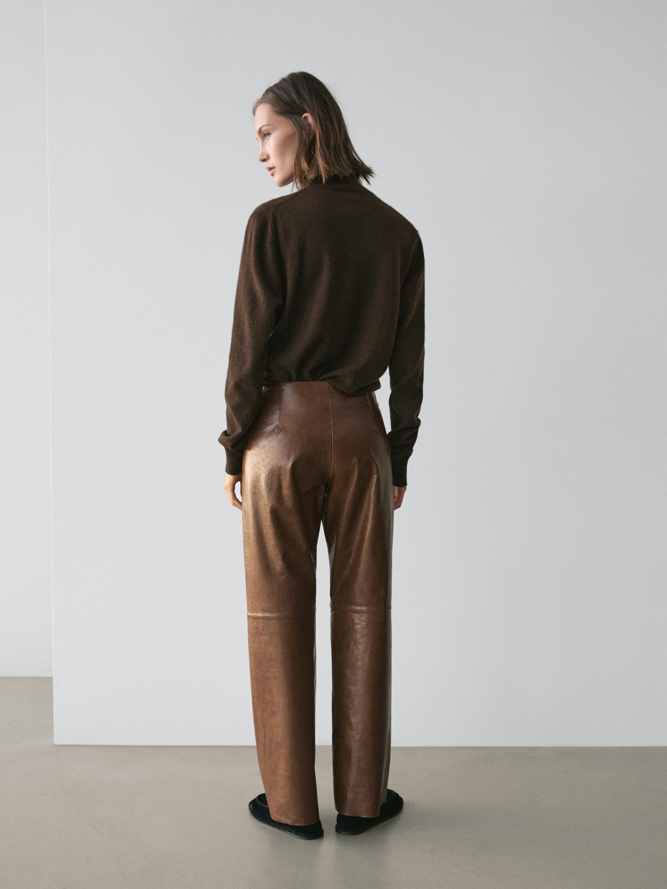 Shiny nappa leather trousers — CAMEL