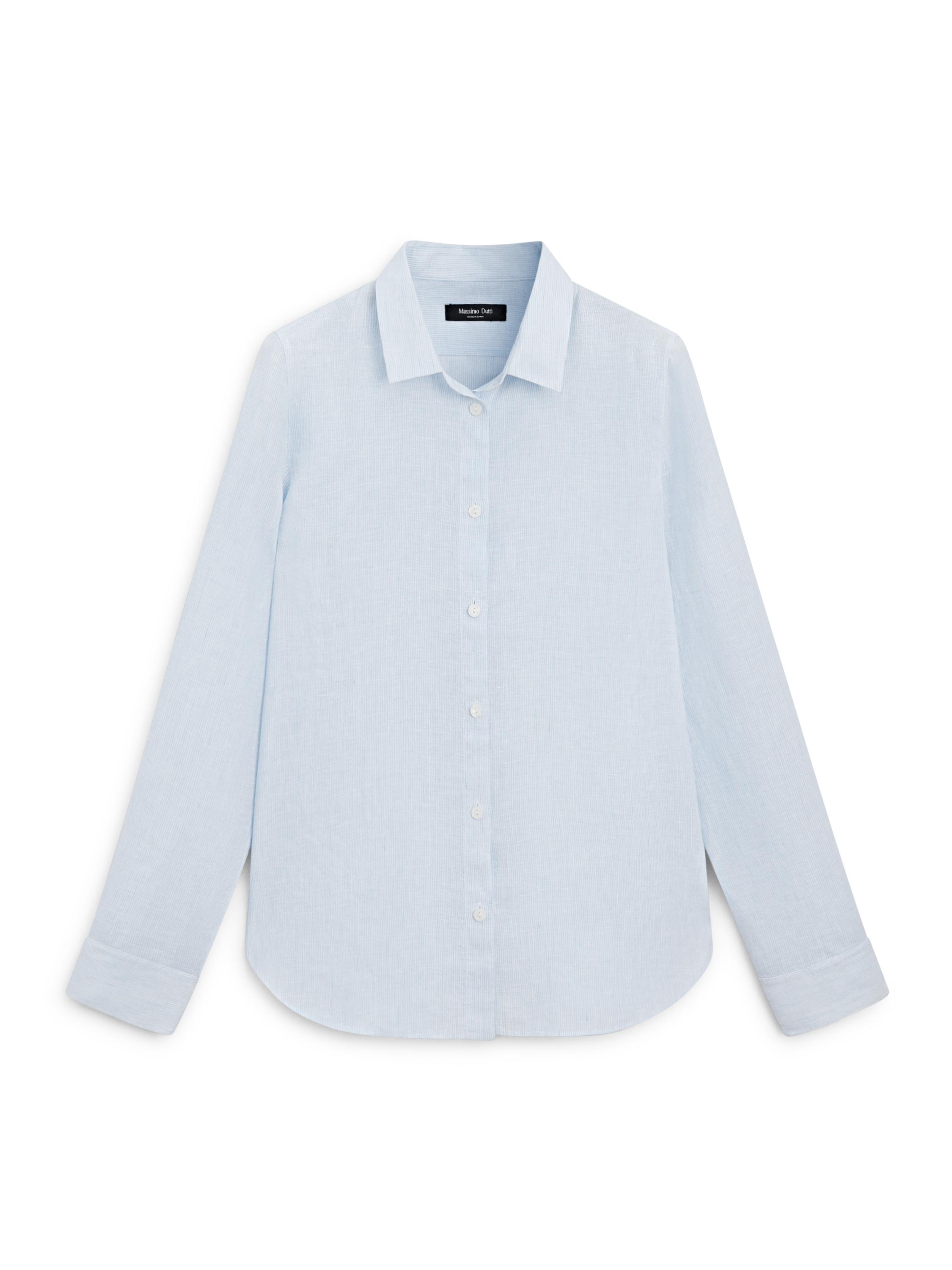 Regular fit 100% linen pinstriped shirt — SKY BLUE