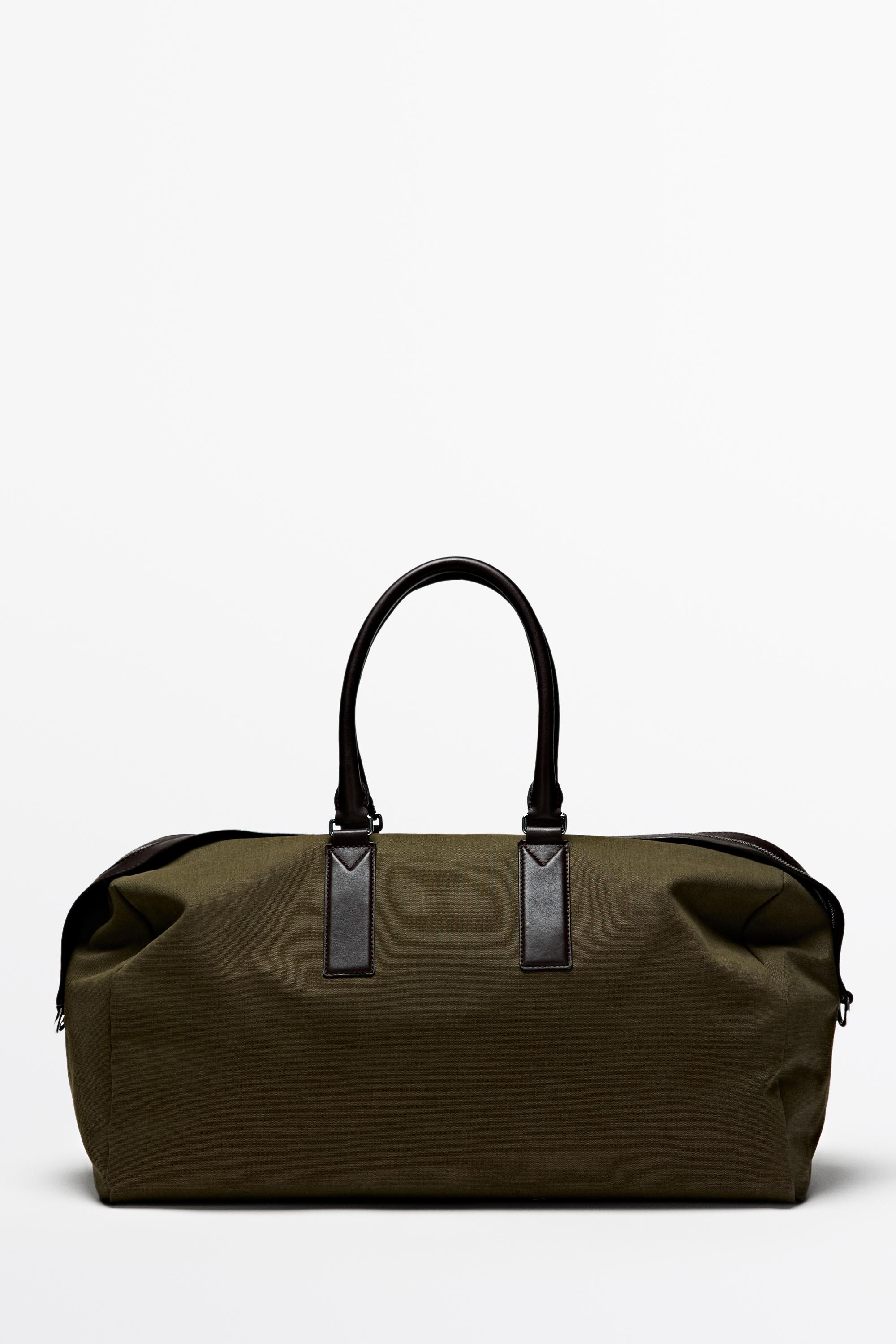 Nappa leather detail travel bag — KHAKI