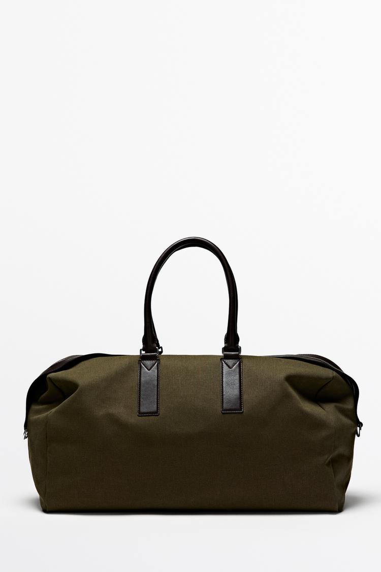 Nappa leather detail travel bag — KHAKI