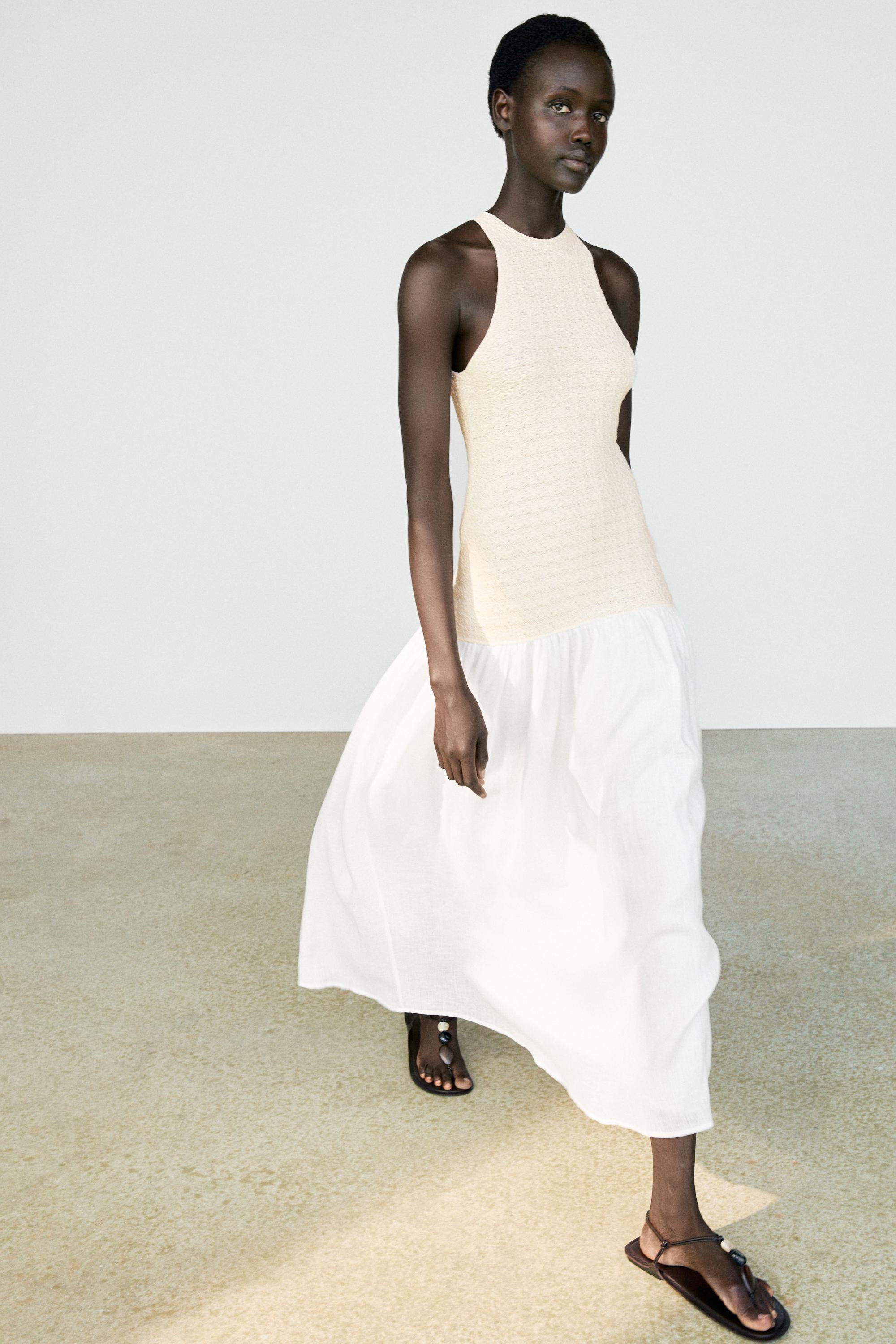Combined halter midi dress — CREAM