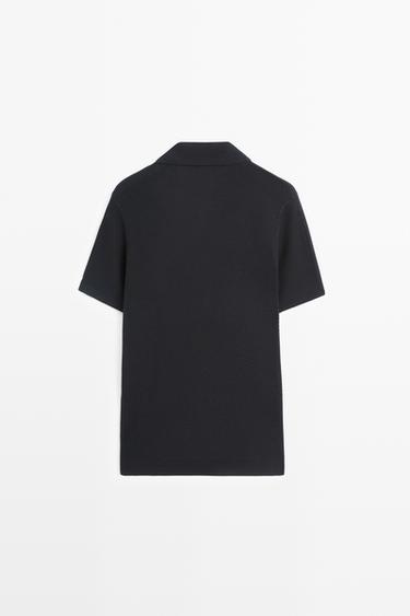 Cotton blend knit V-neck polo shirt — NAVY BLUE 6