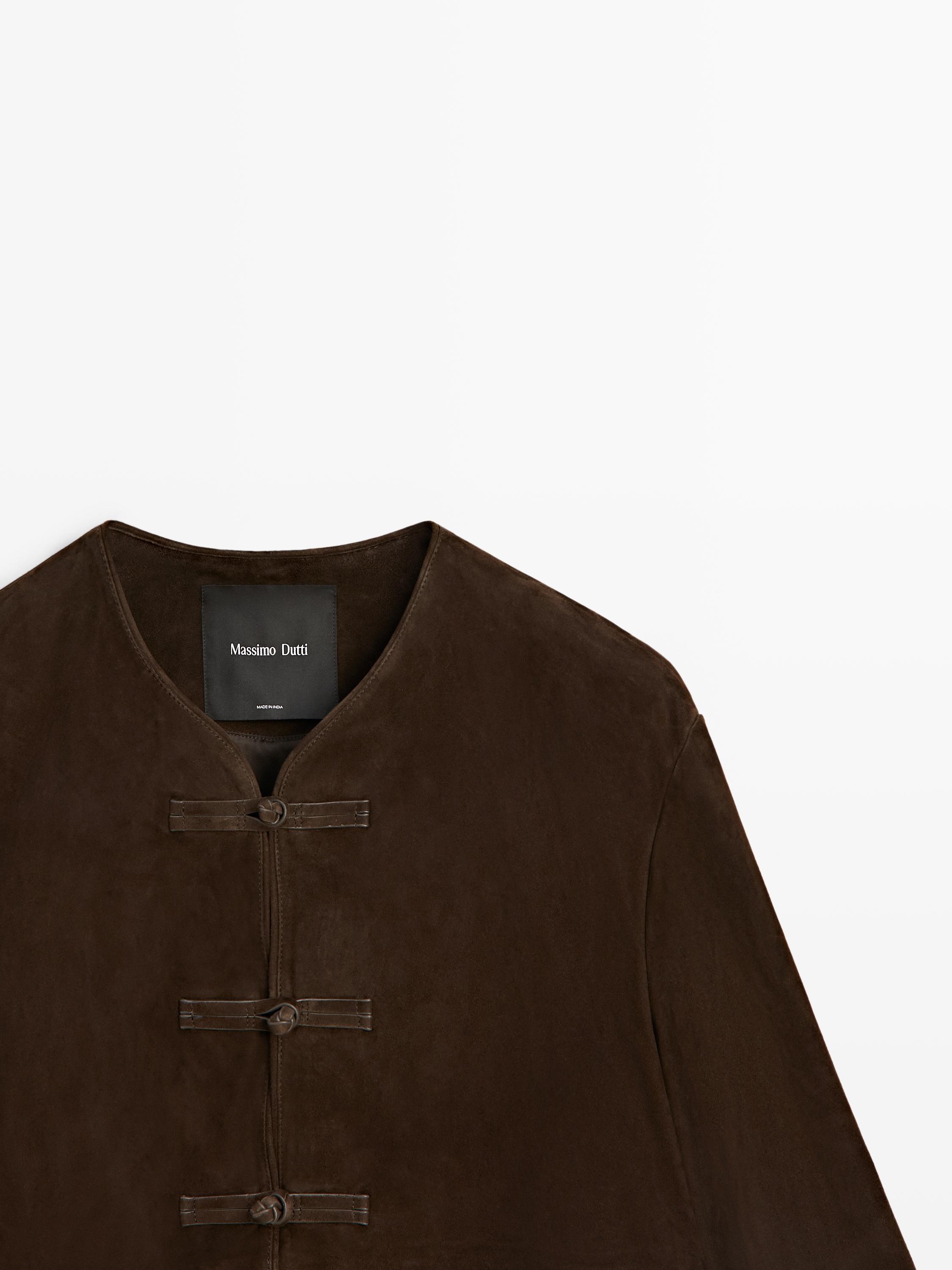 Short suede leather jacket — BROWN