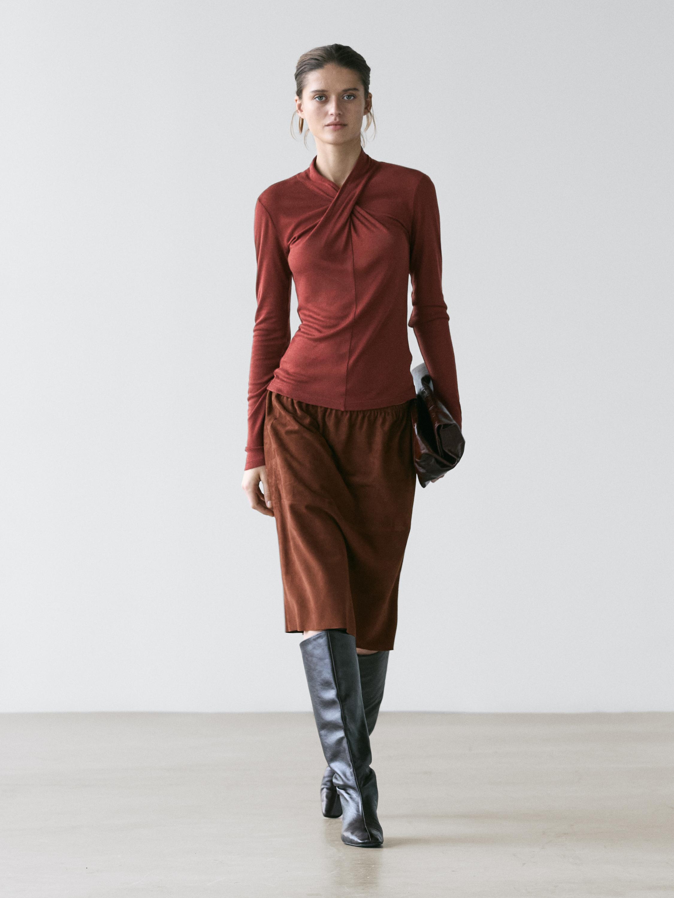 Lyocell and wool crossover top