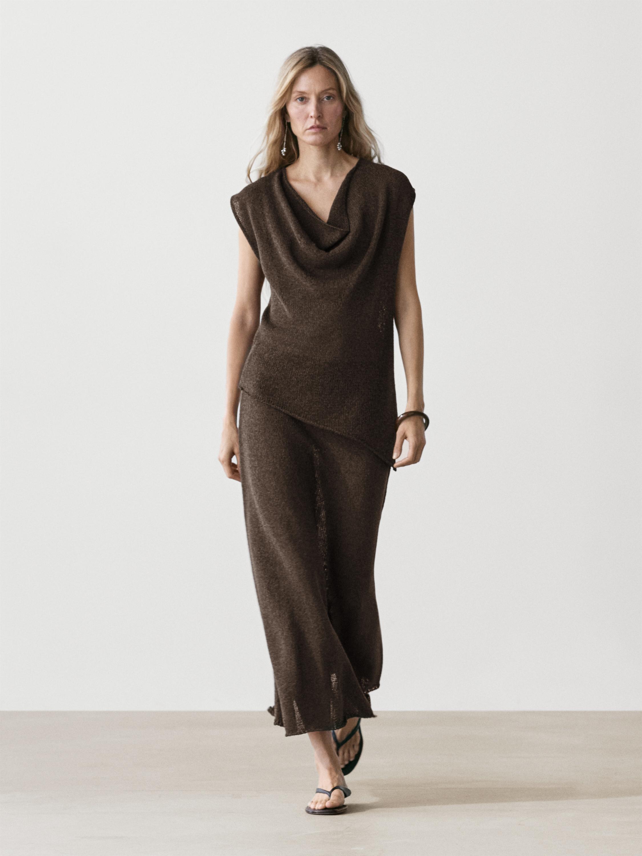 Asymmetric cowl neck top — Chocolate