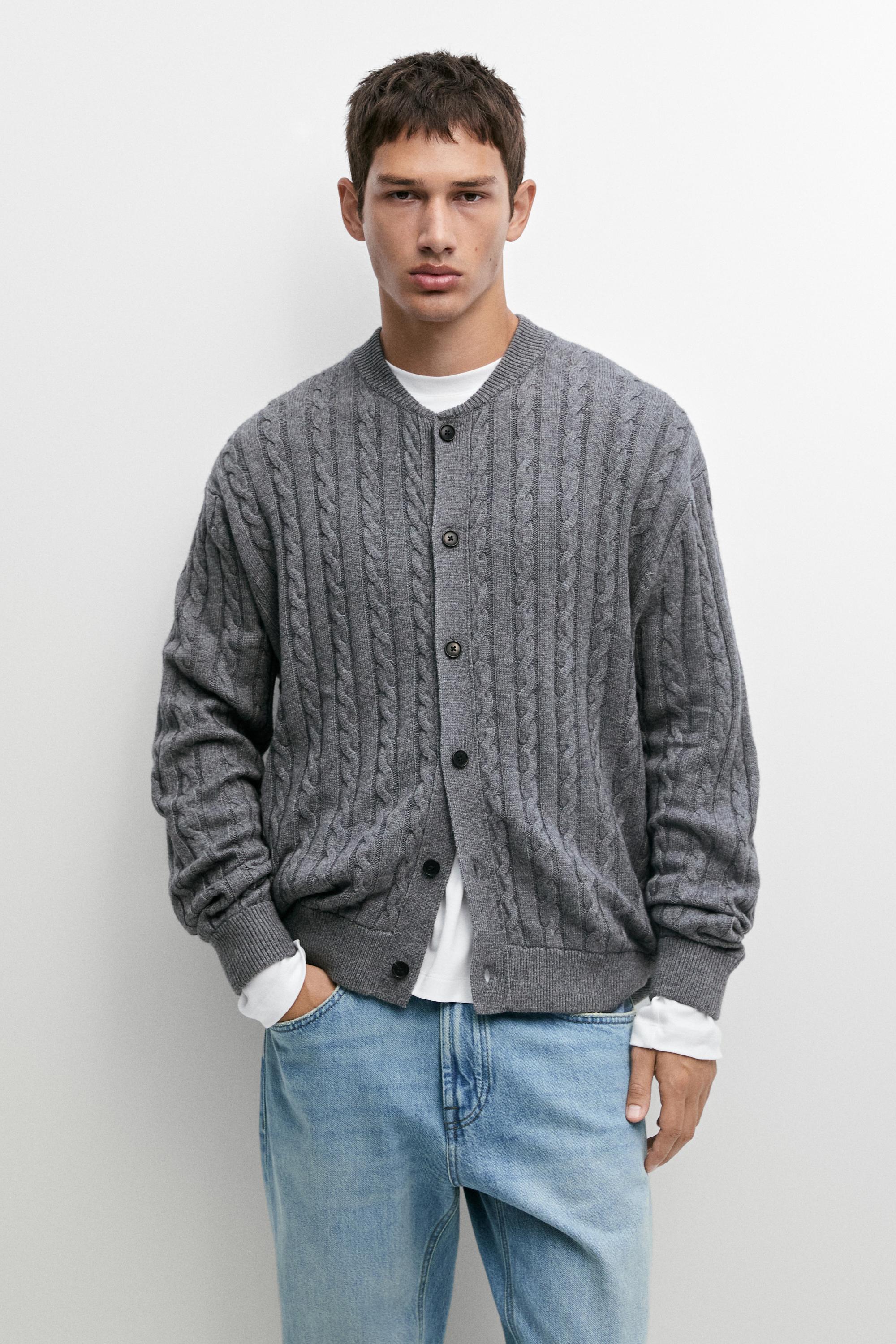 Braided knit bomber cardigan