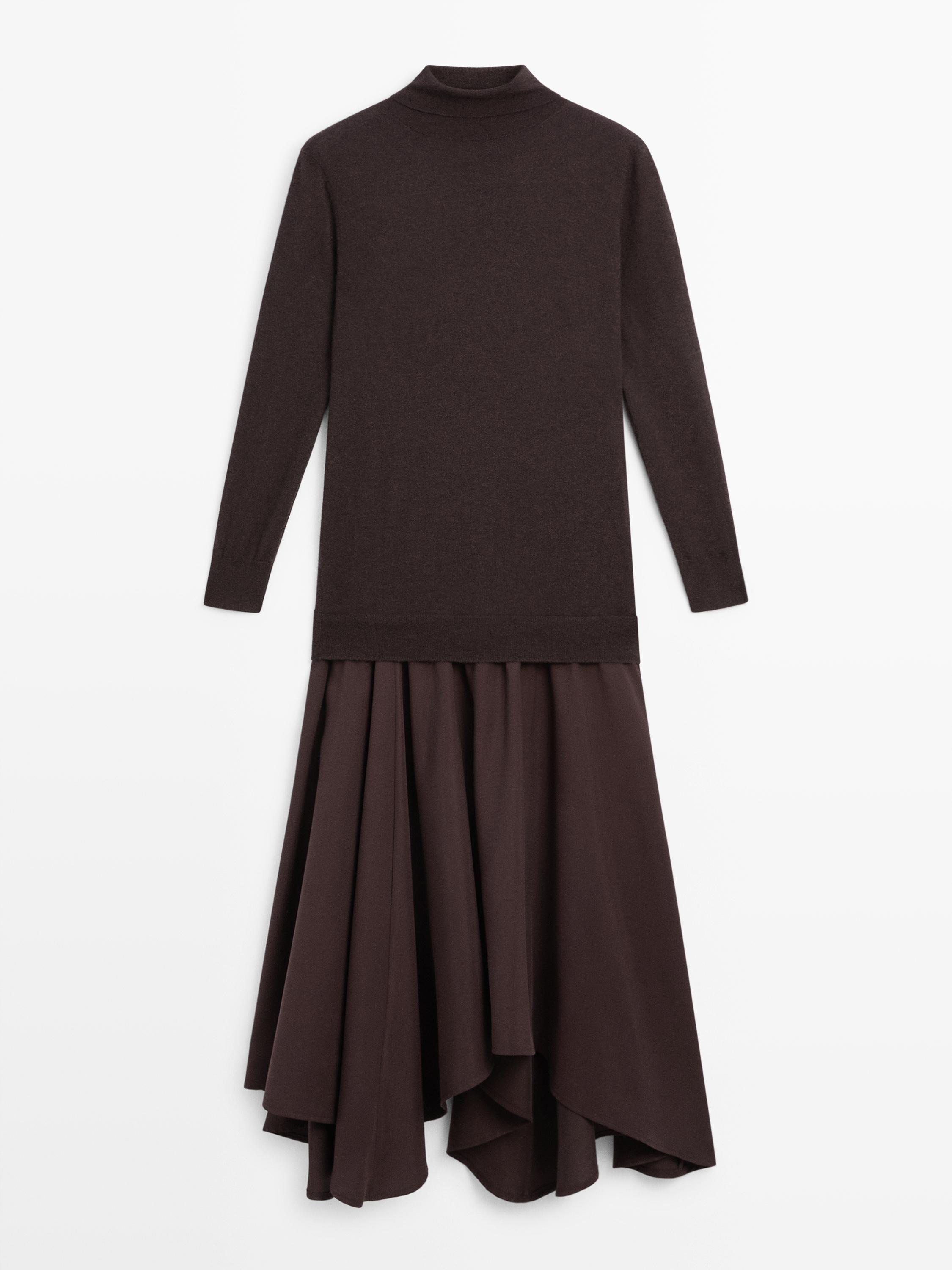 Wool blend knit dress with contrast detail