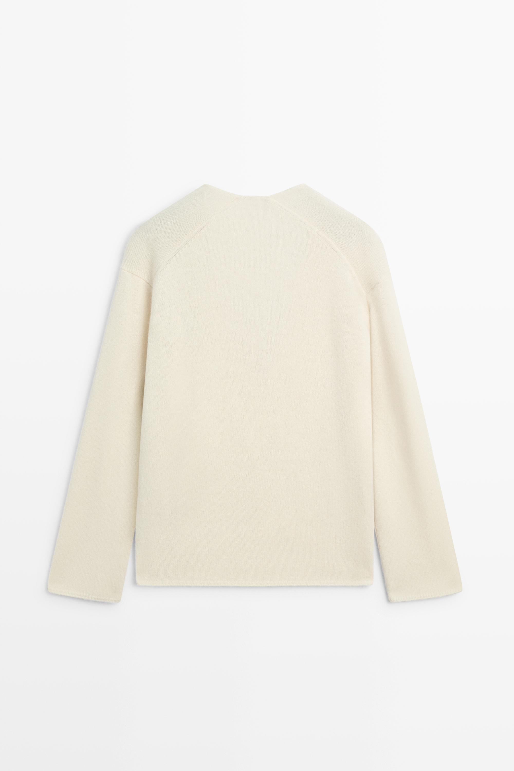 Long-line knit sweater with neckline detail — OCHRE MARL