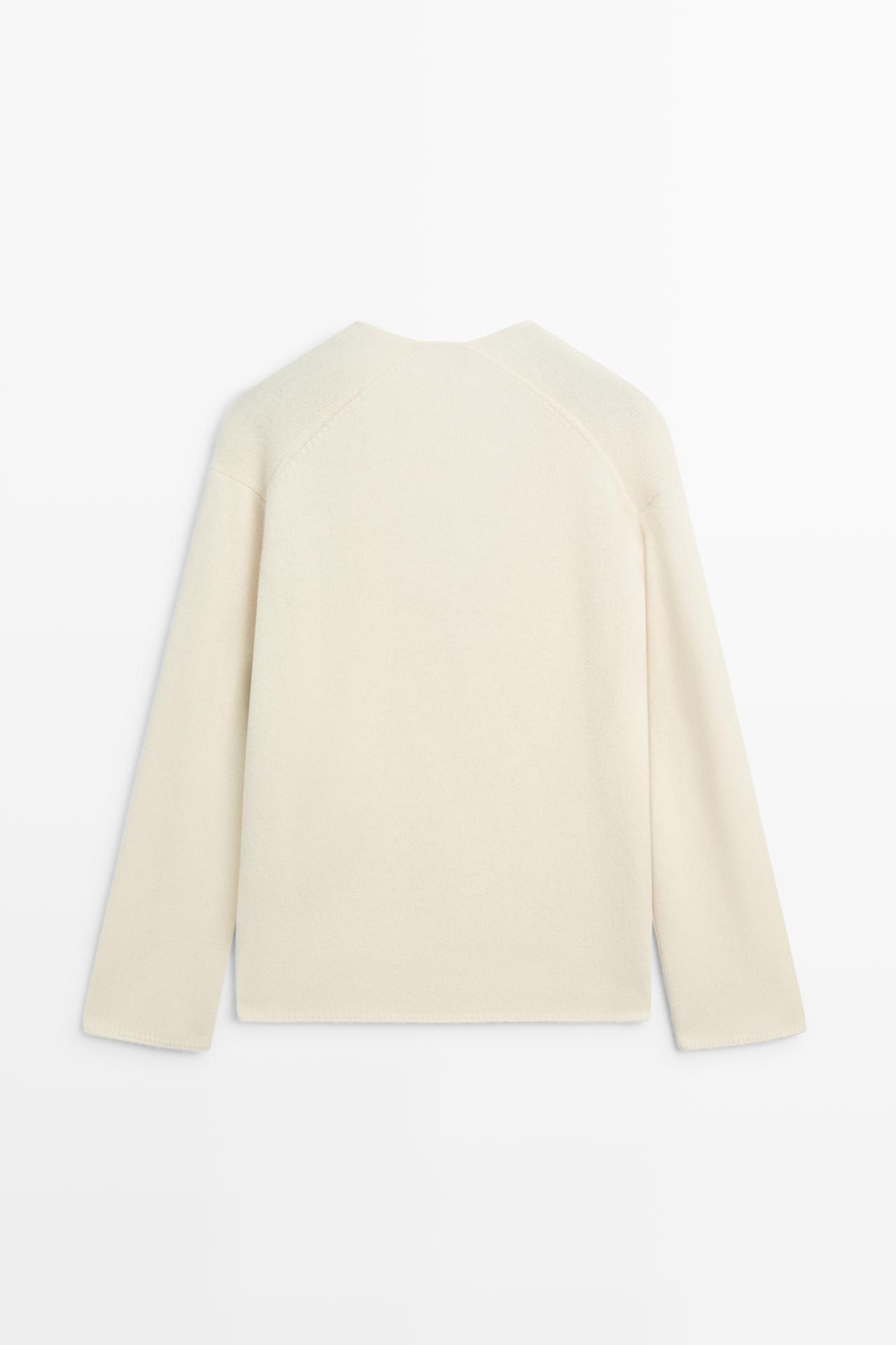 Long-line knit sweater with neckline detail — OCHRE MARL