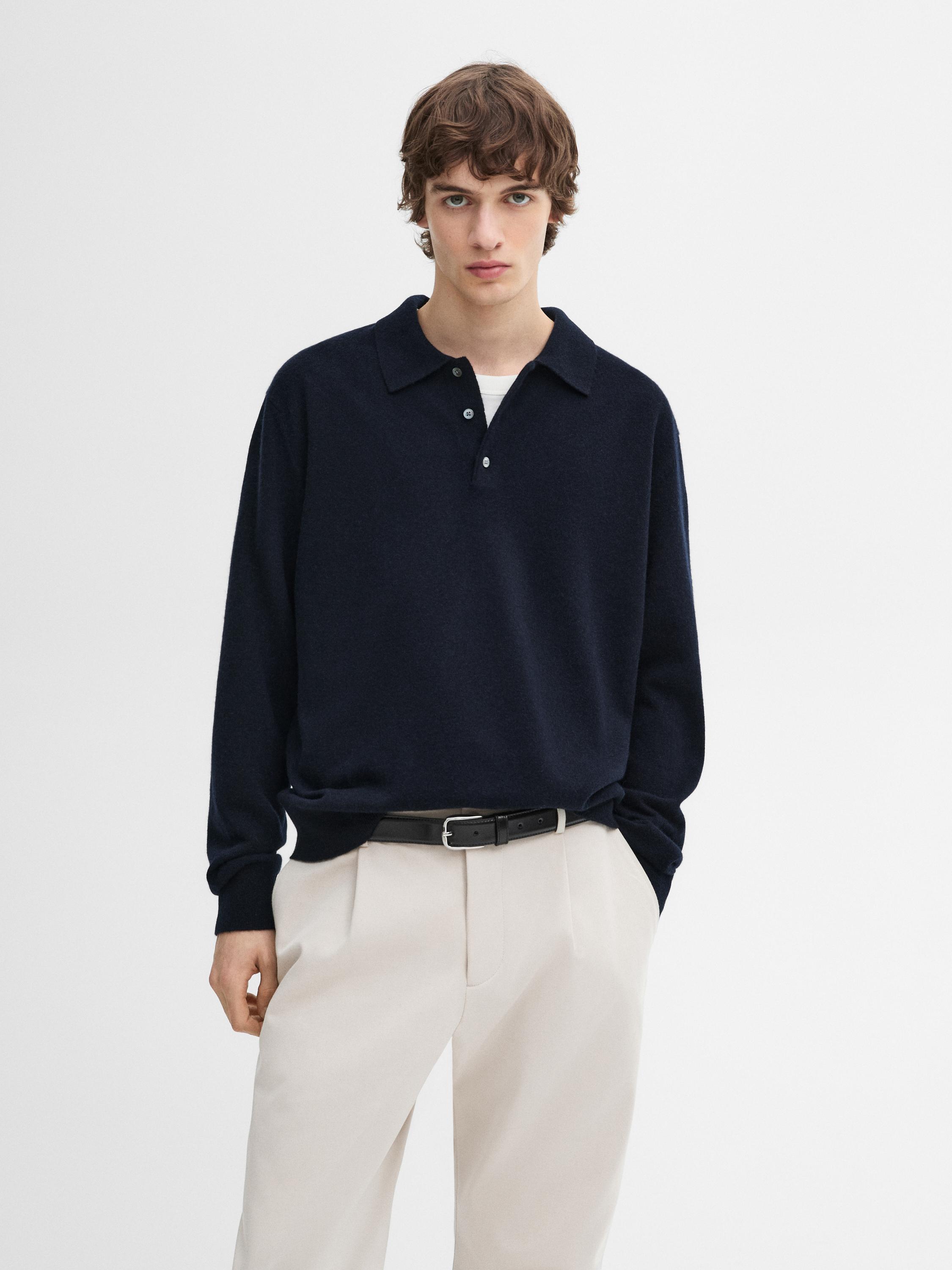 100% cashmere knit polo collar sweater