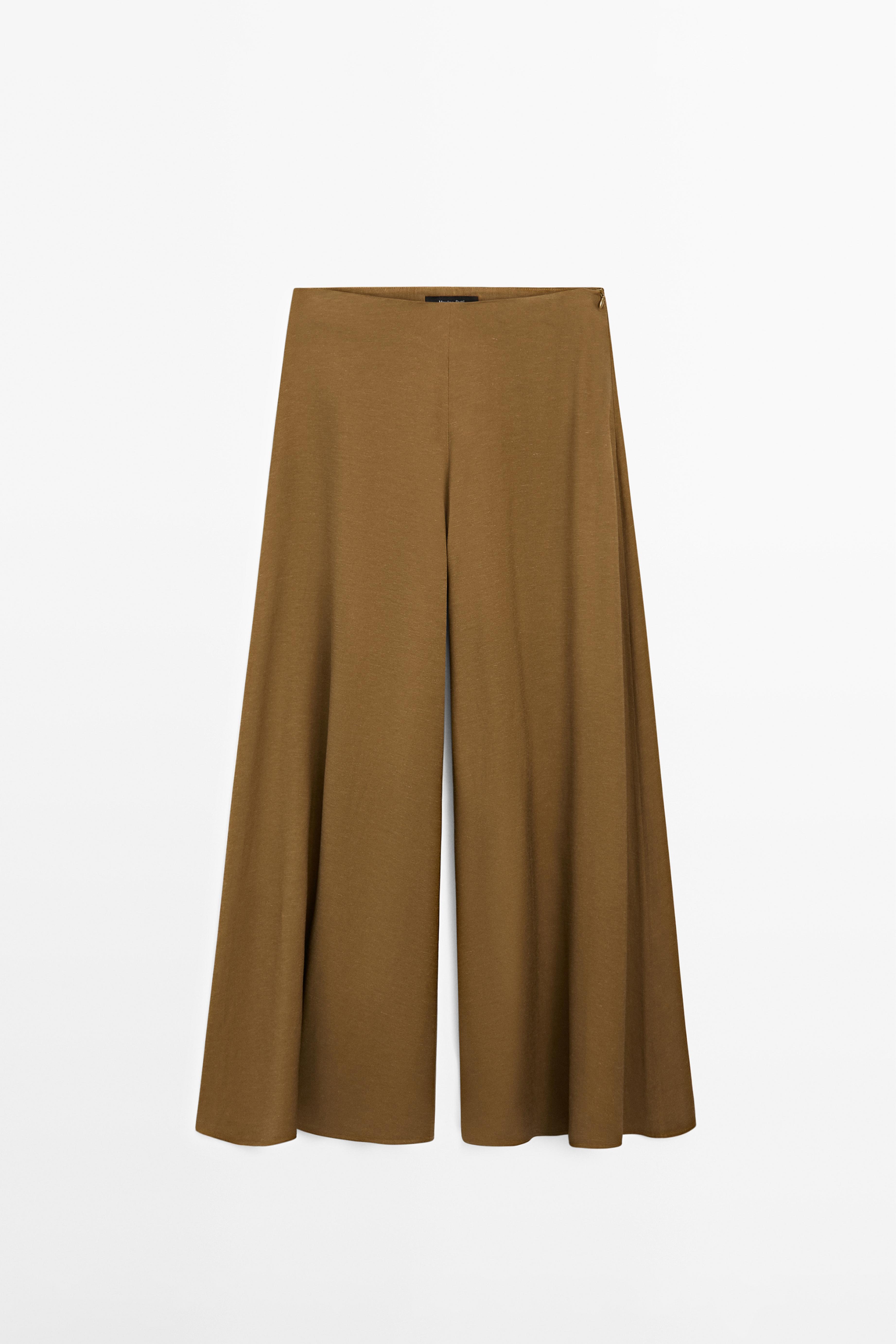 Flowing fabric wide-leg trousers — MOSS GREEN