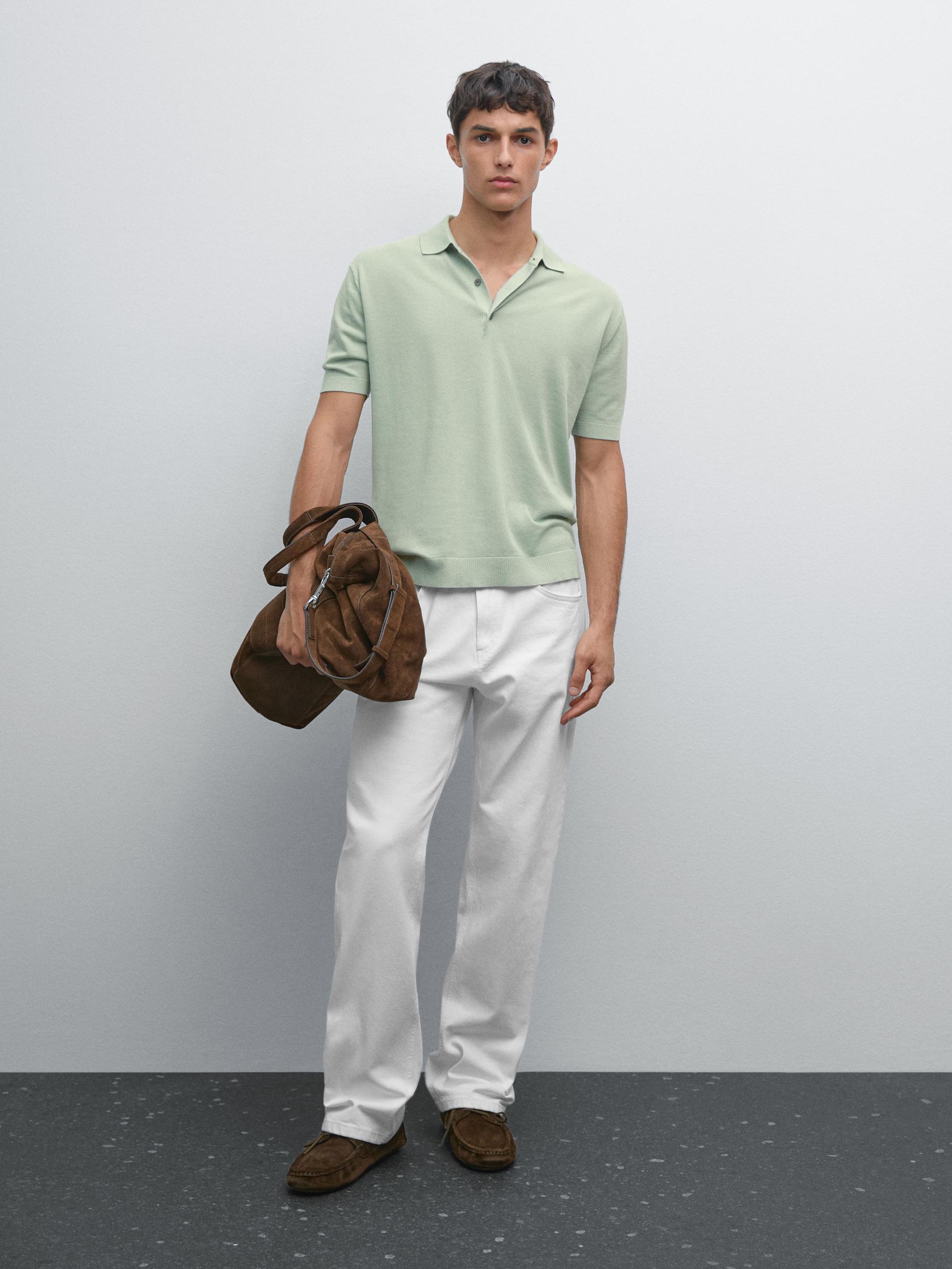 Polo In Maglia A Maniche Corte - Verde Acqua - Xl - Massimo Dutti - Maschile