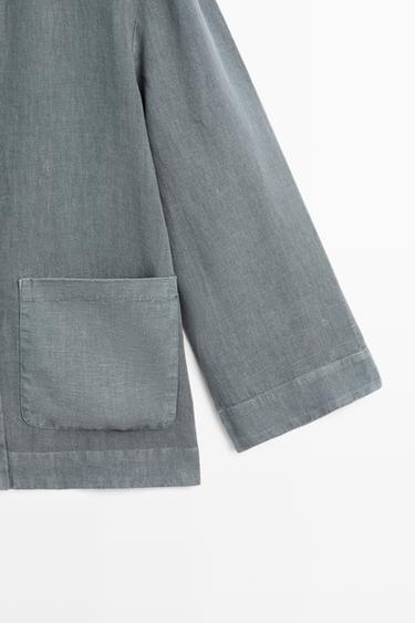 100% linen wrap jacket with tie detail — BLUE 7