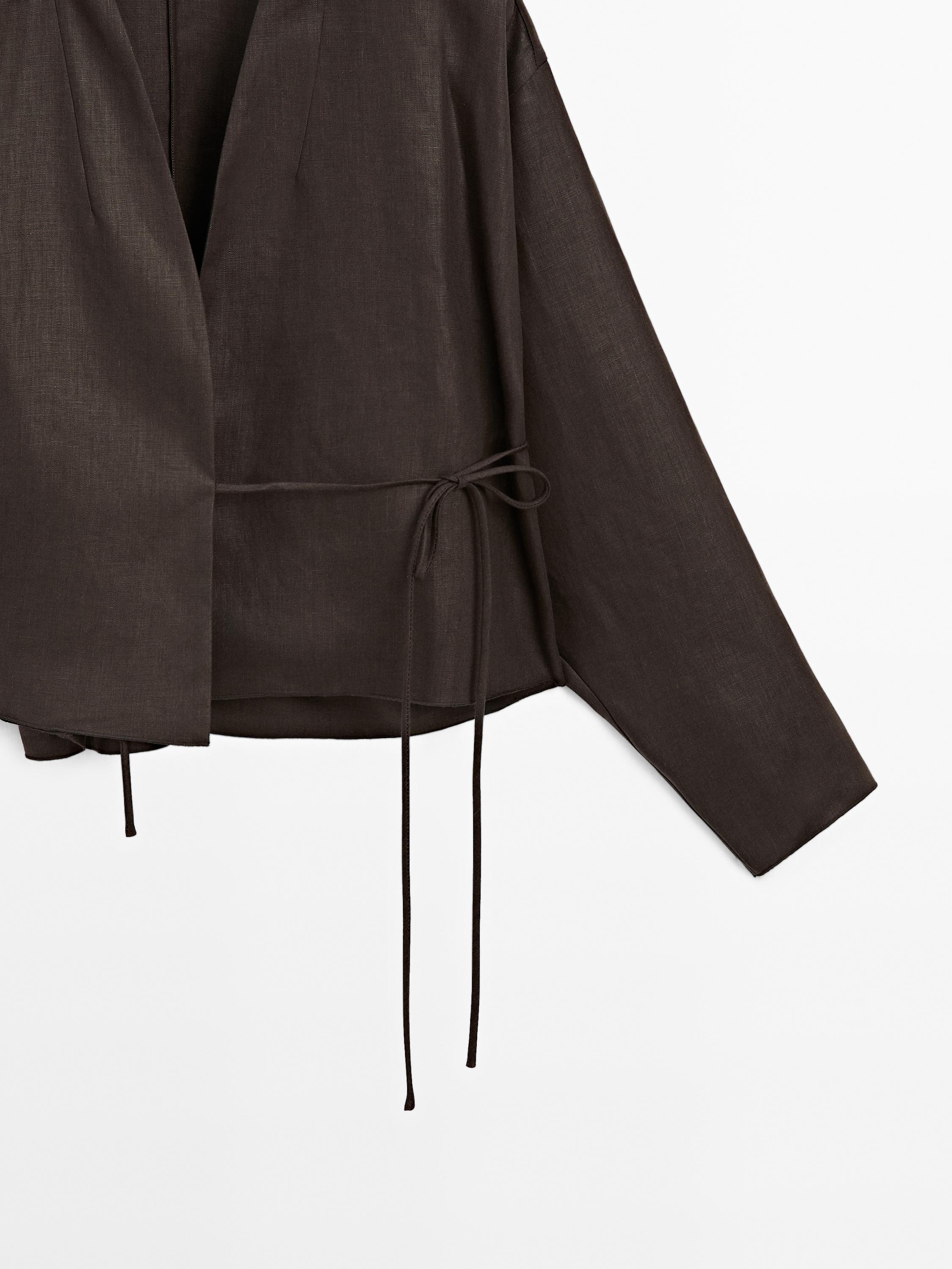 Flowing linen shirt with tie detail - Studio
