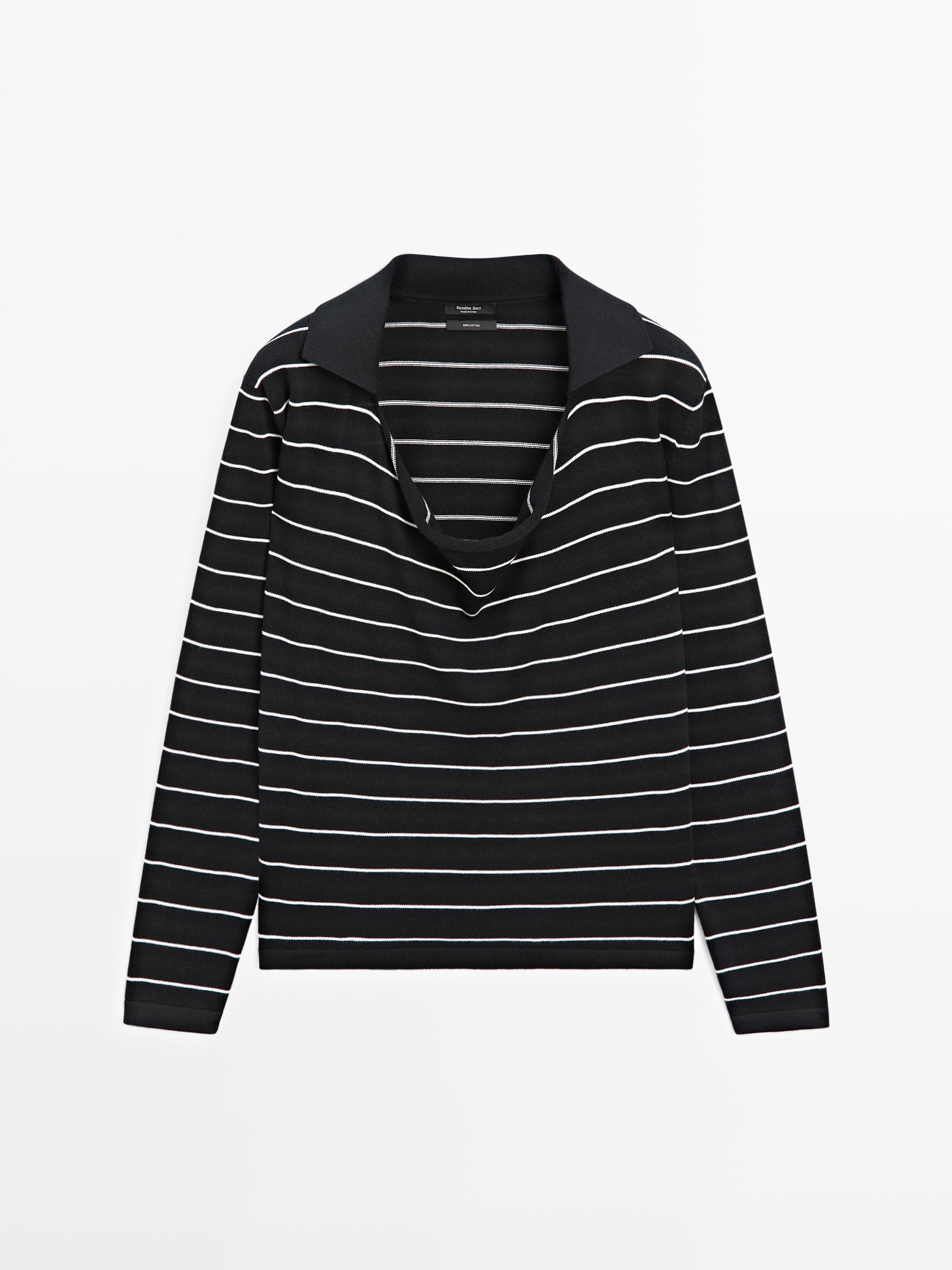 Cotton striped polo knit jumper