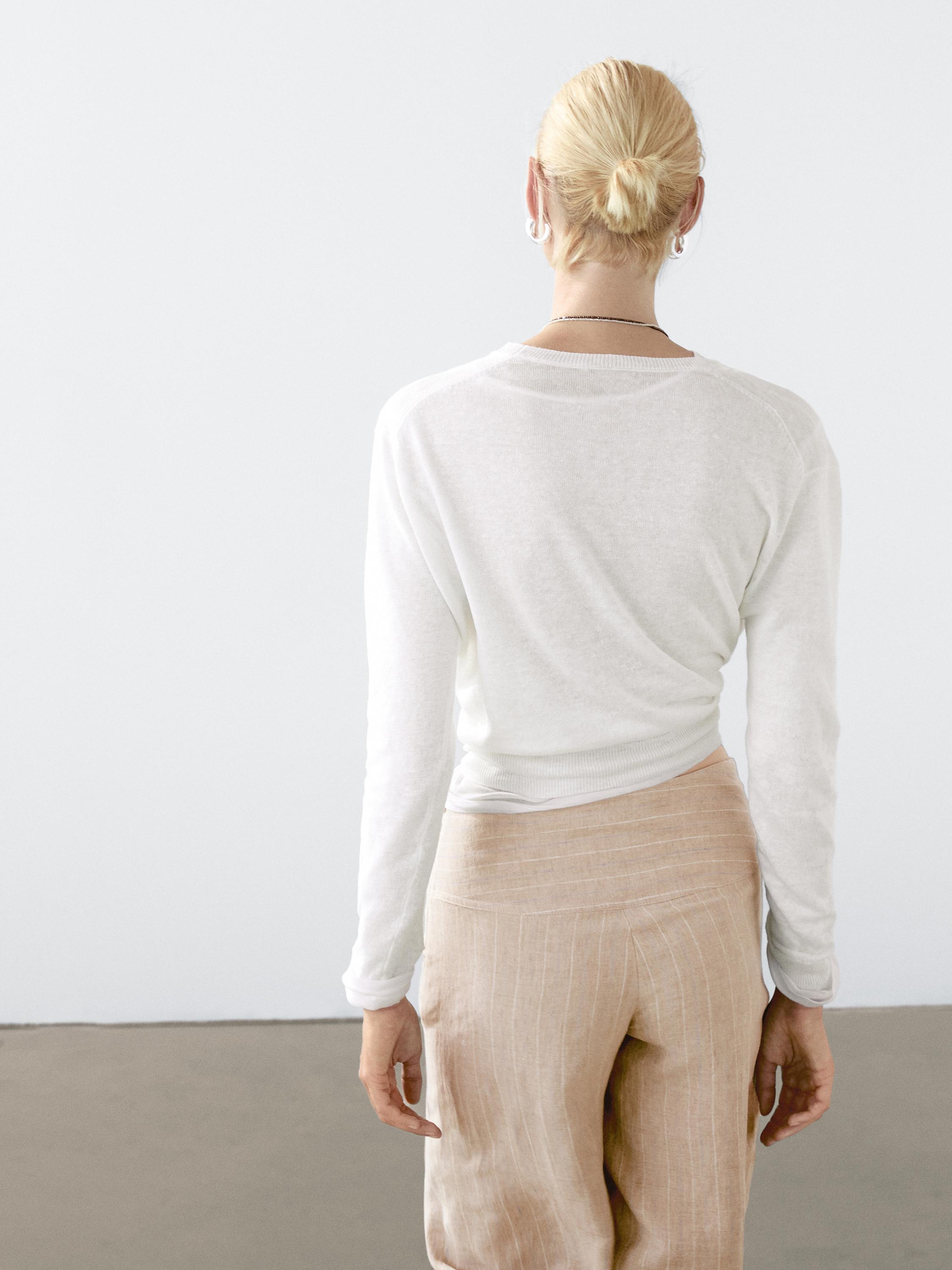 100% linen knit crew neck sweater