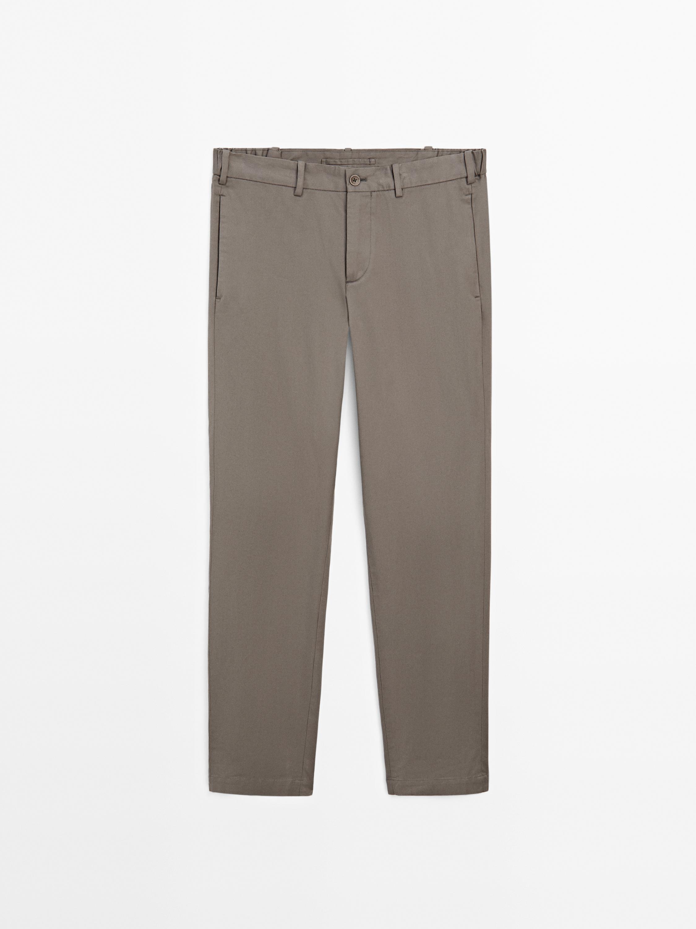 Cotton blend slim fit trousers
