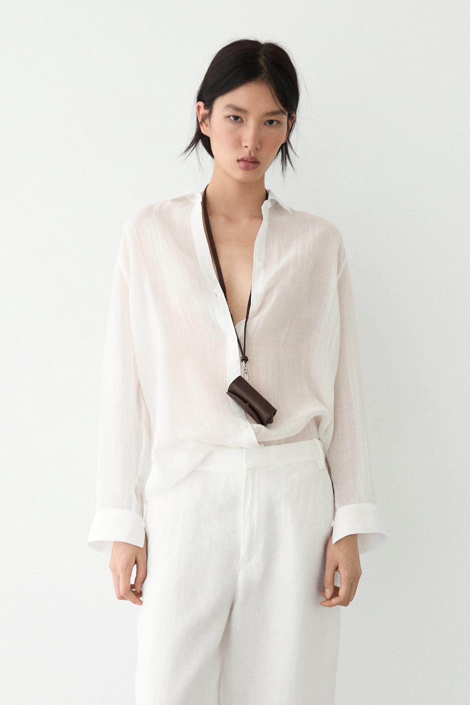 Flowing shirt with shirt collar — WHITE