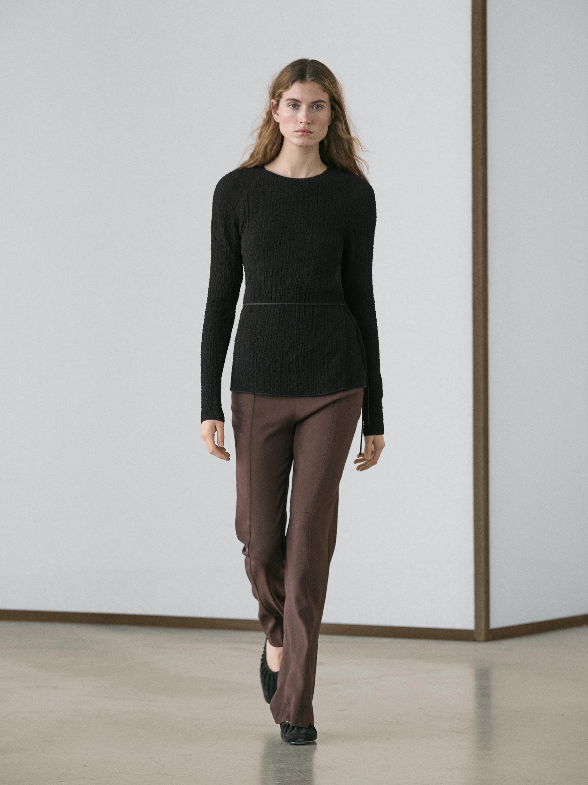 T-Shirt Avec Nœud - Noir - Xs - Massimo Dutti - Femme