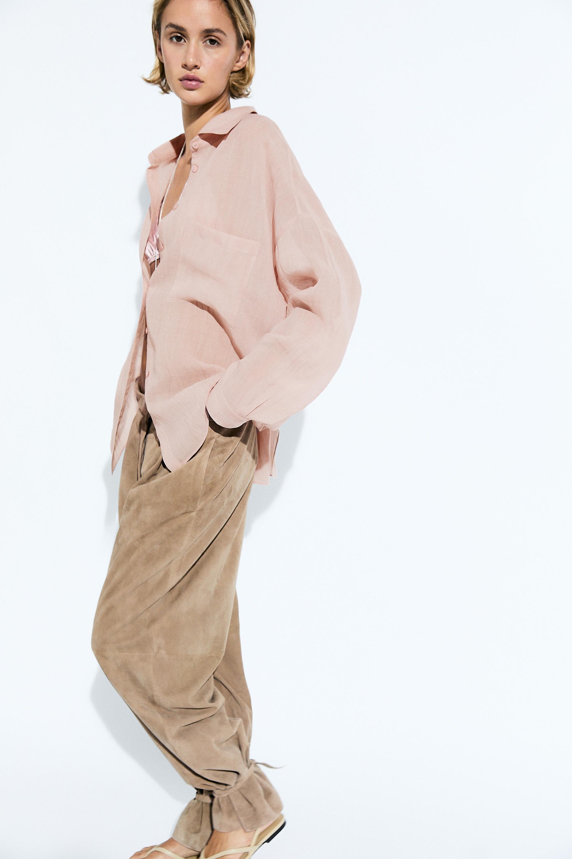 Flowing ramie pocket shirt — PALE PINK