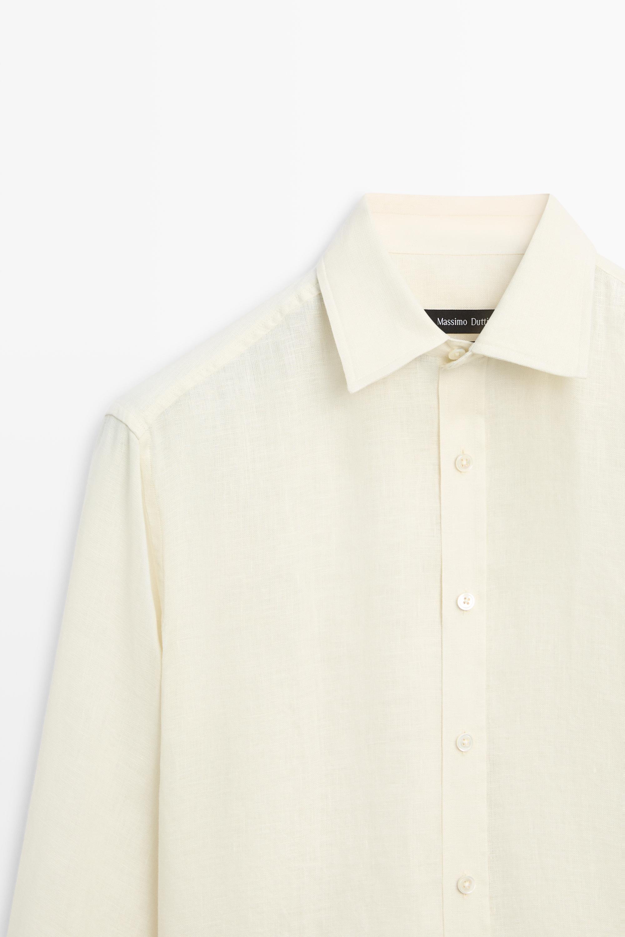 100% linen regular fit shirt — PALE ECRU